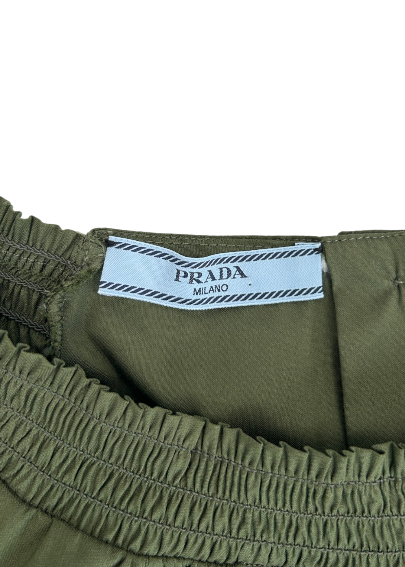 PRADA 2015 Green Cotton Smocked Neckline Top