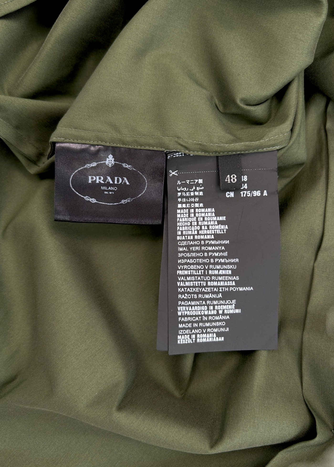 PRADA 2015 Green Cotton Smocked Neckline Top