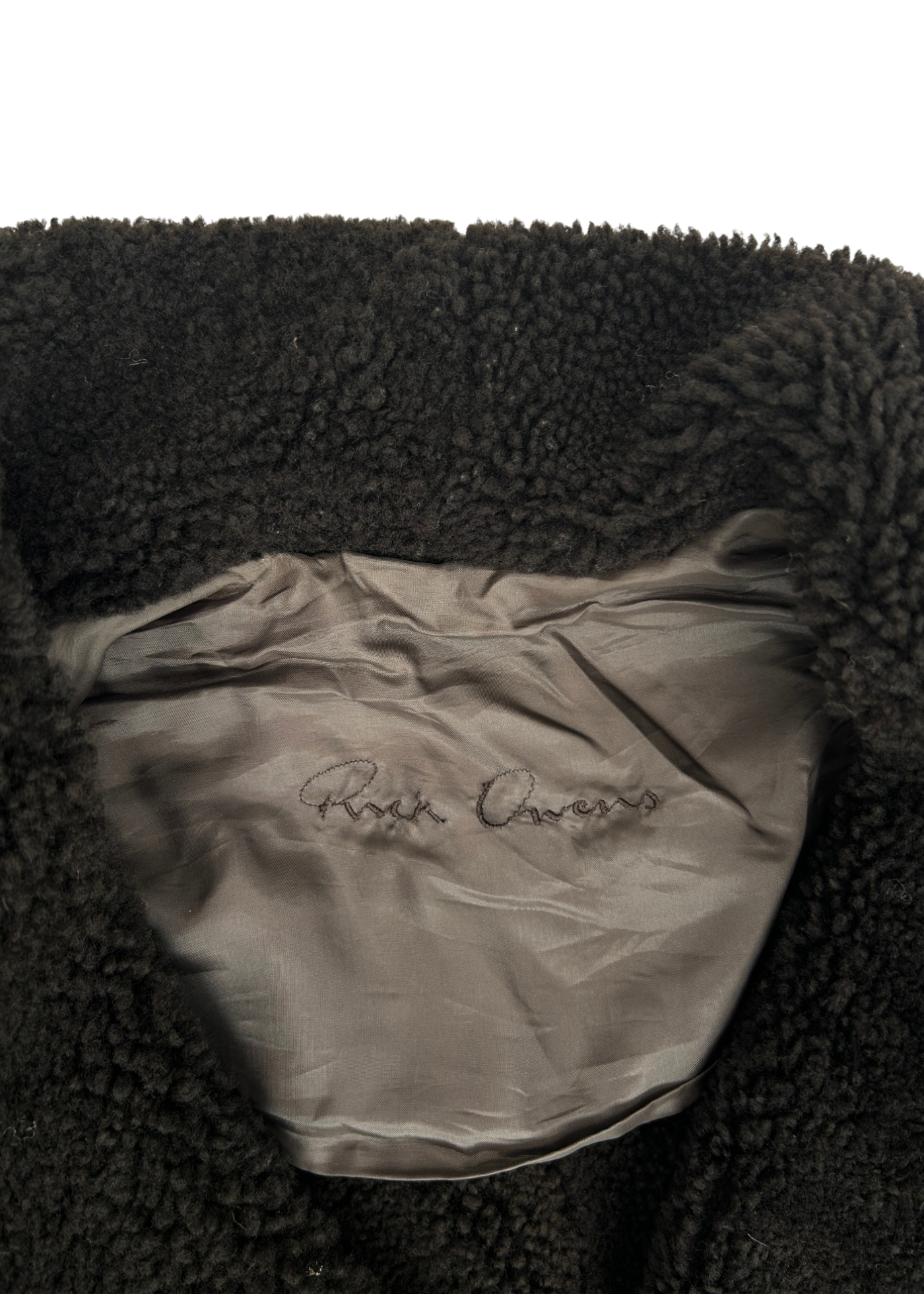 RICK OWENS Brown Suede Lamb Leather Shearling Wrap Jacket