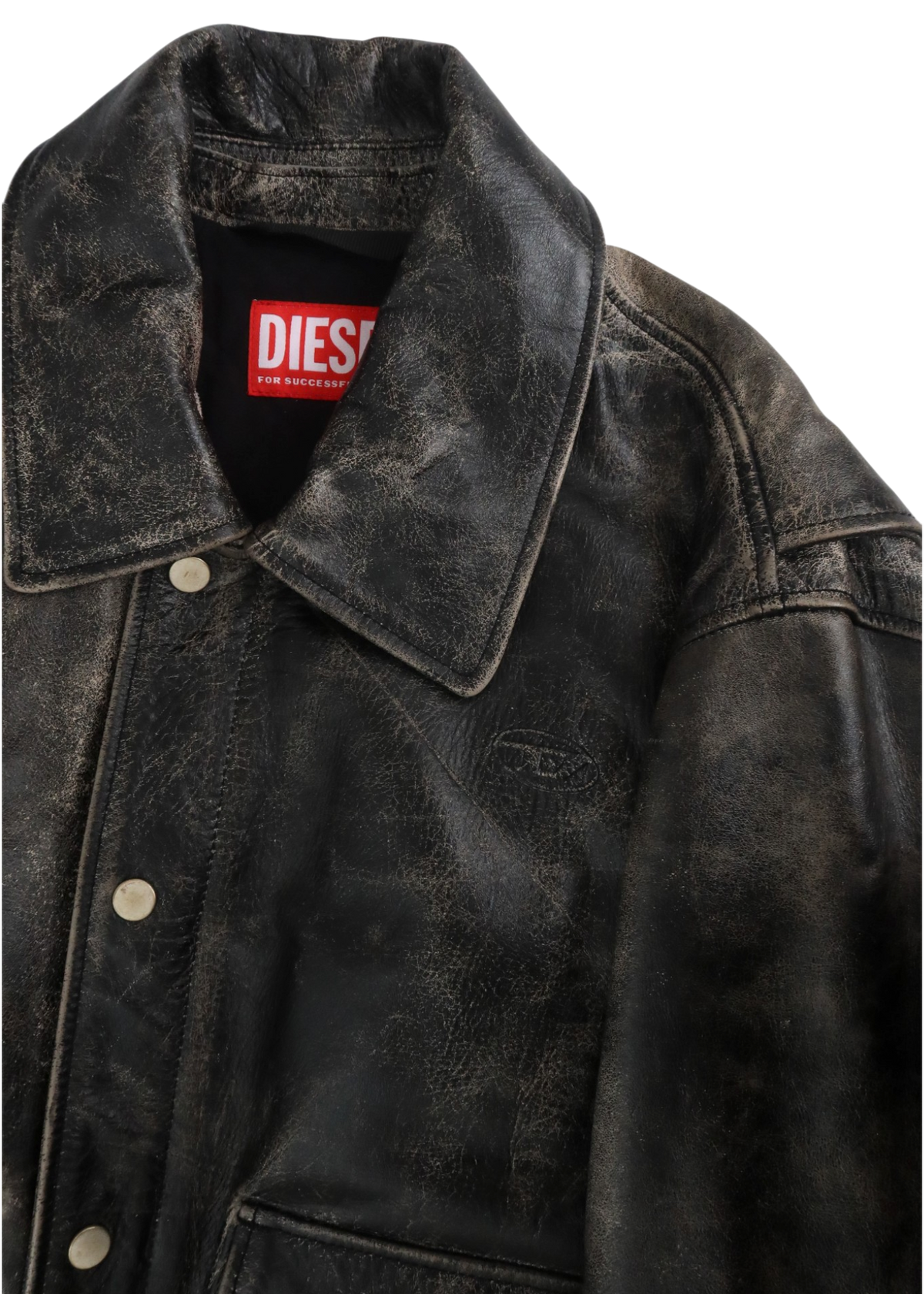 DIESEL (AS IS) 'L-Muds-Fur' Black Distressed Cowhide Jacket