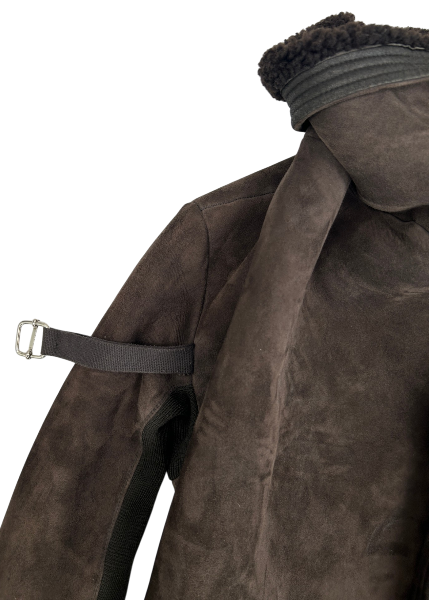RICK OWENS Brown Suede Lamb Leather Shearling Wrap Jacket