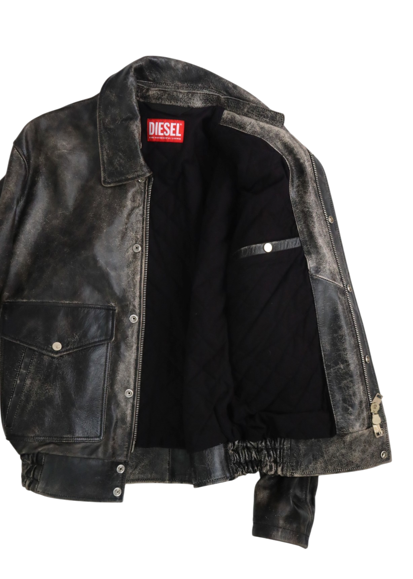 DIESEL (AS IS) 'L-Muds-Fur' Black Distressed Cowhide Jacket