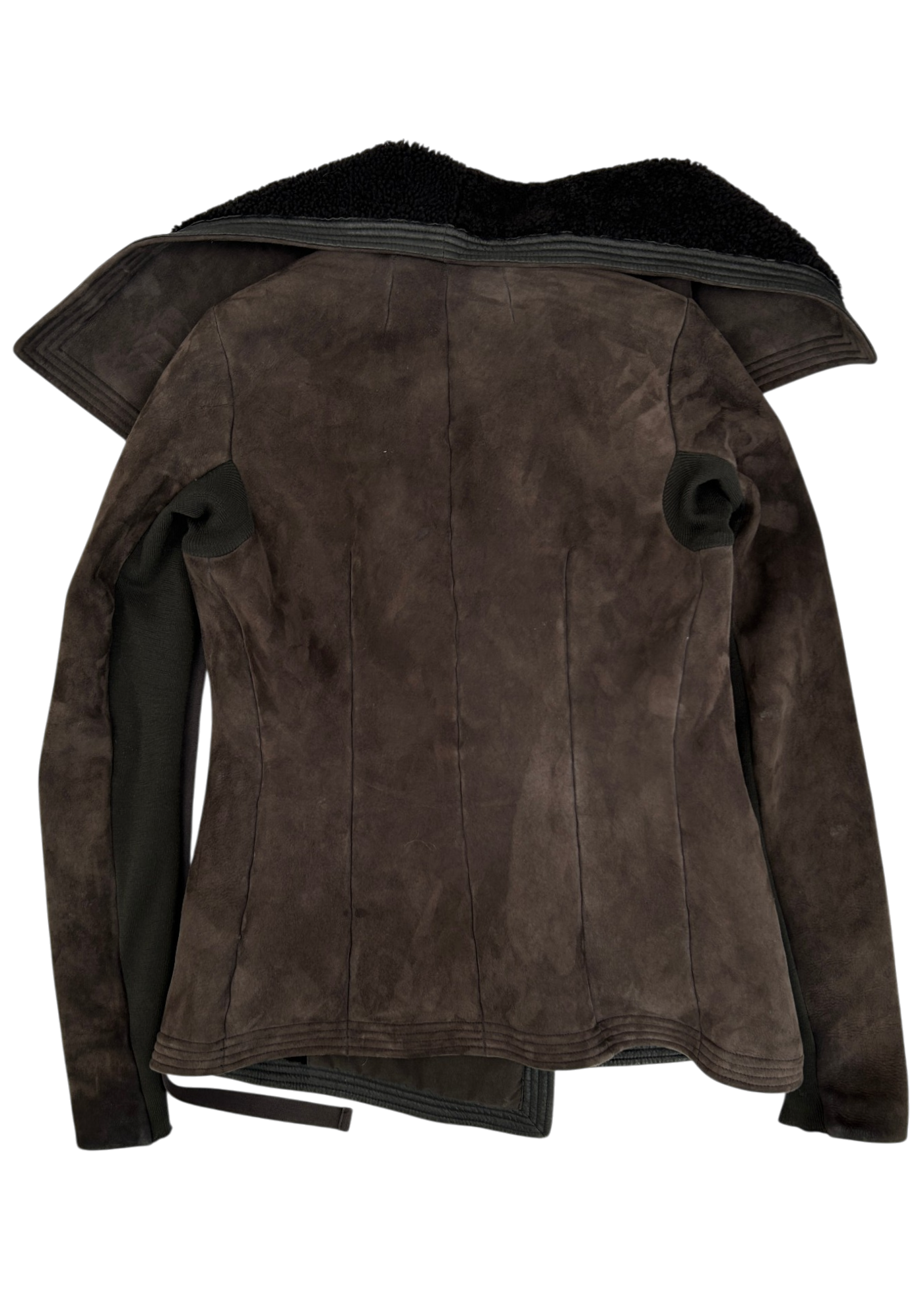 RICK OWENS Brown Suede Lamb Leather Shearling Wrap Jacket