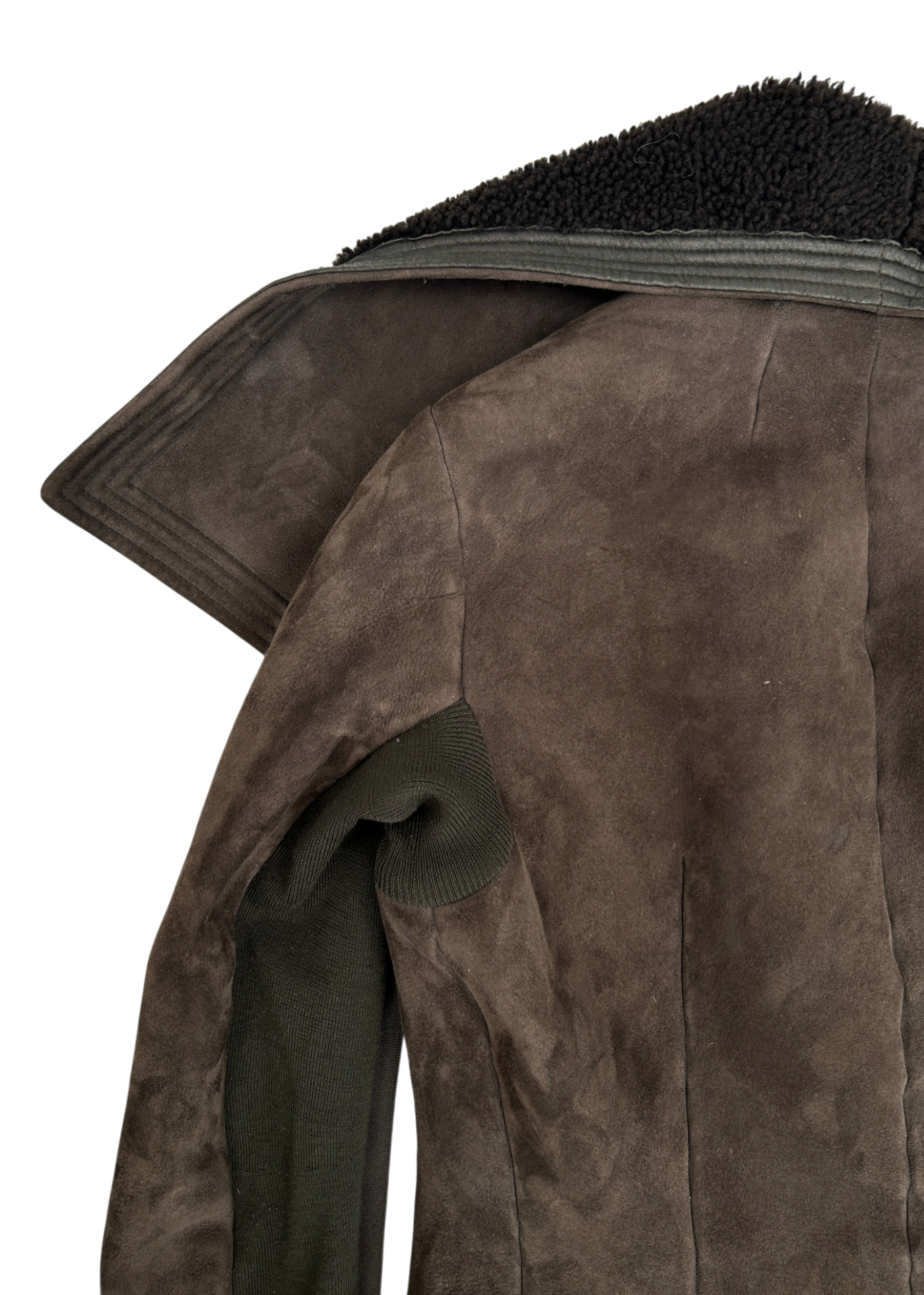 RICK OWENS Brown Suede Lamb Leather Shearling Wrap Jacket