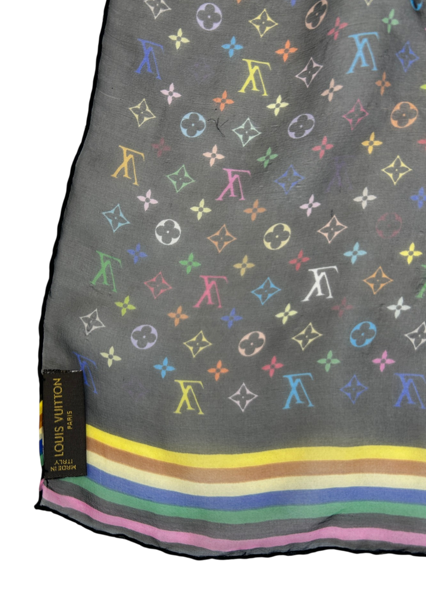 LOUIS VUITTON (AS IS) x Takashi Murakami Silk Monogram Scarf w Box