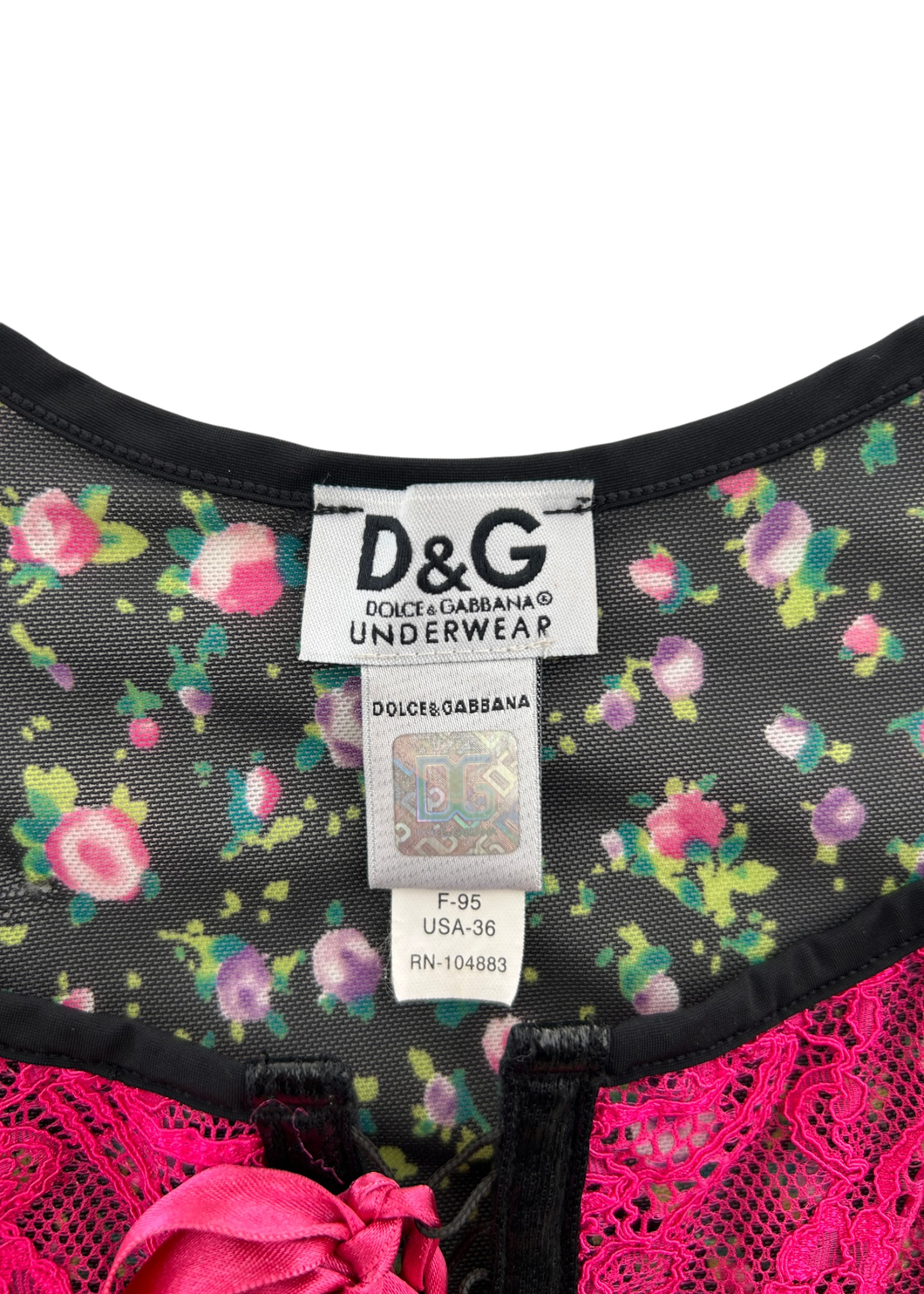 DOLCE & GABBANA UNDERWEAR (AS IS) Black/Hot Pink Floral Mesh Corset