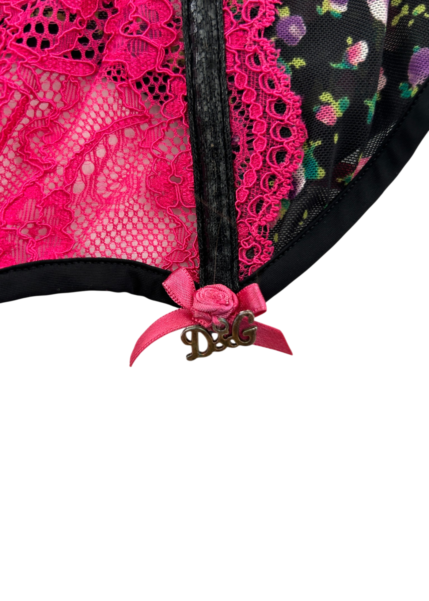 DOLCE & GABBANA UNDERWEAR (AS IS) Black/Hot Pink Floral Mesh Corset