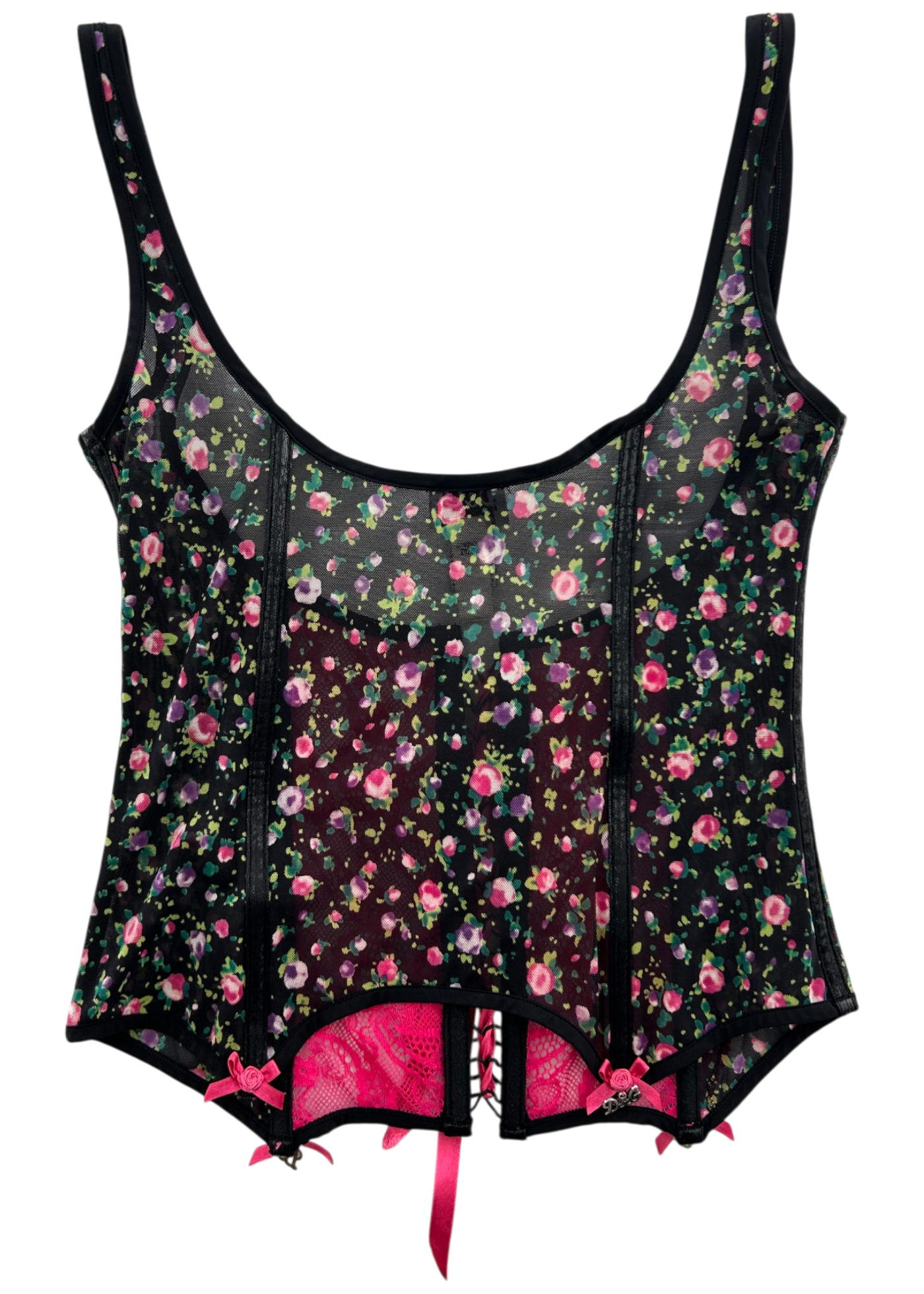 DOLCE & GABBANA UNDERWEAR (AS IS) Black/Hot Pink Floral Mesh Corset
