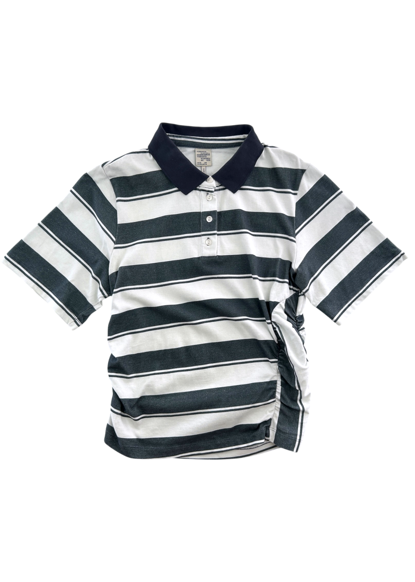 BAUM UND PFERDGARTEN White/Grey Cotton Stripe Ruched Side Polo