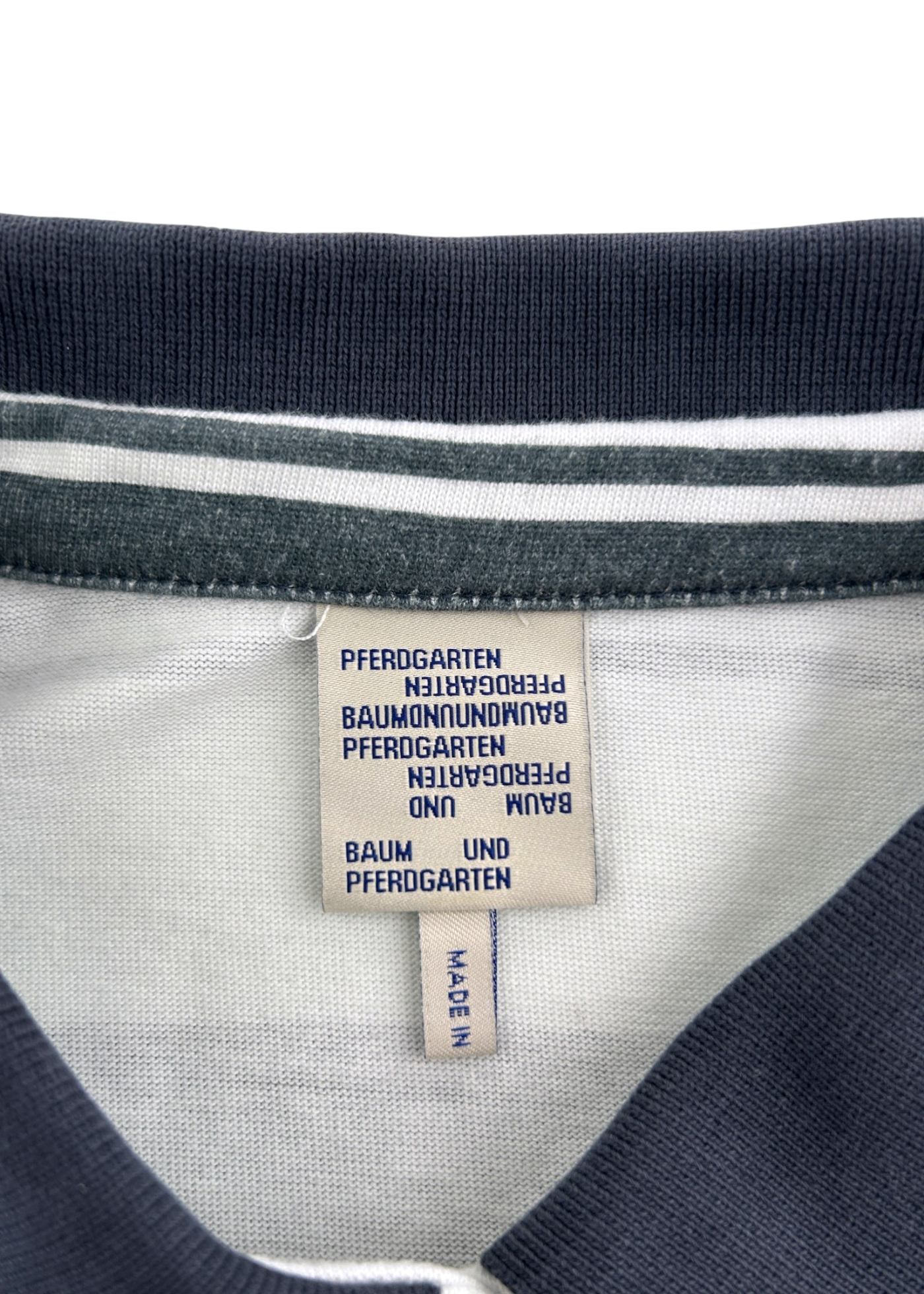 BAUM UND PFERDGARTEN White/Grey Cotton Stripe Ruched Side Polo