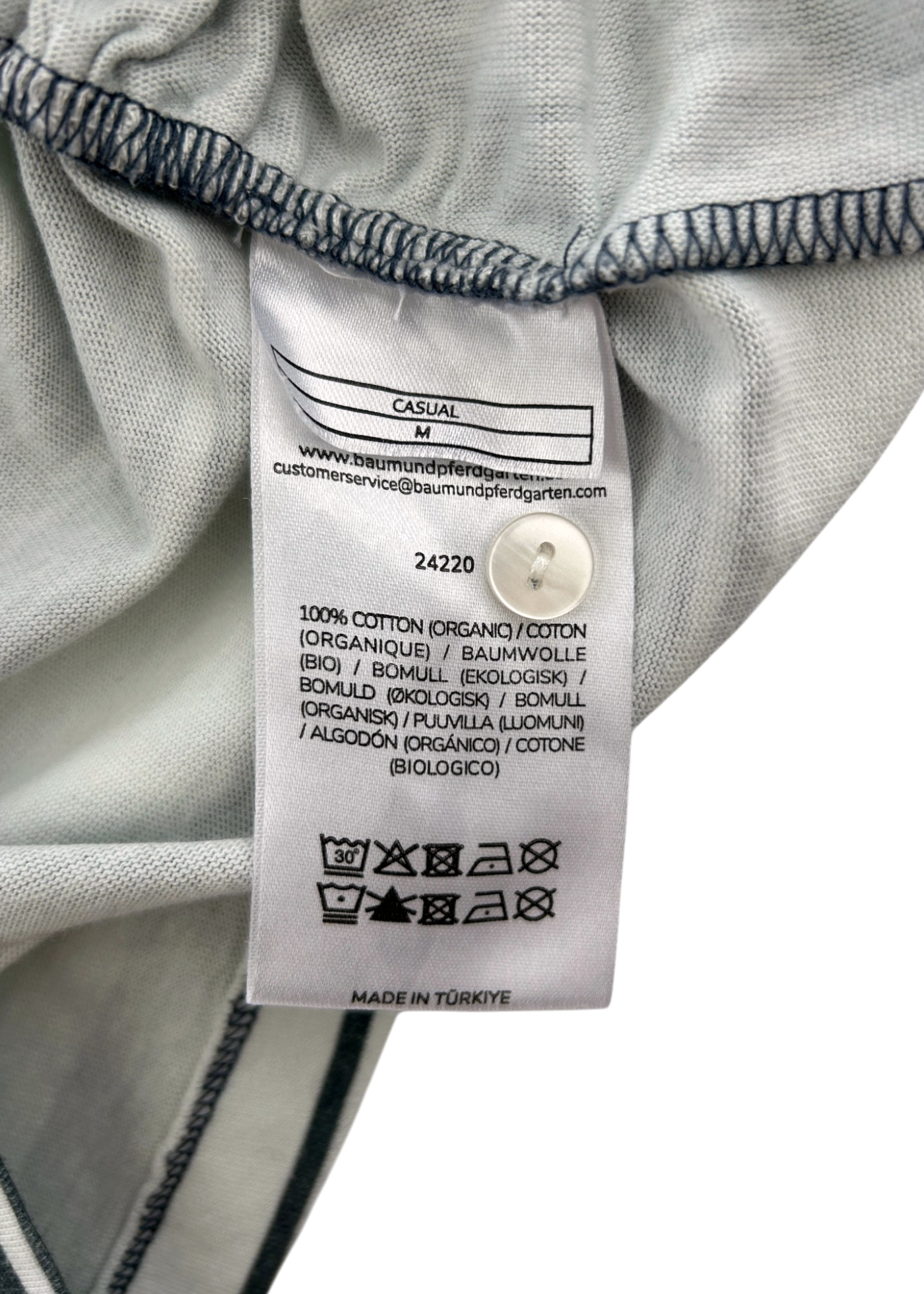 BAUM UND PFERDGARTEN White/Grey Cotton Stripe Ruched Side Polo
