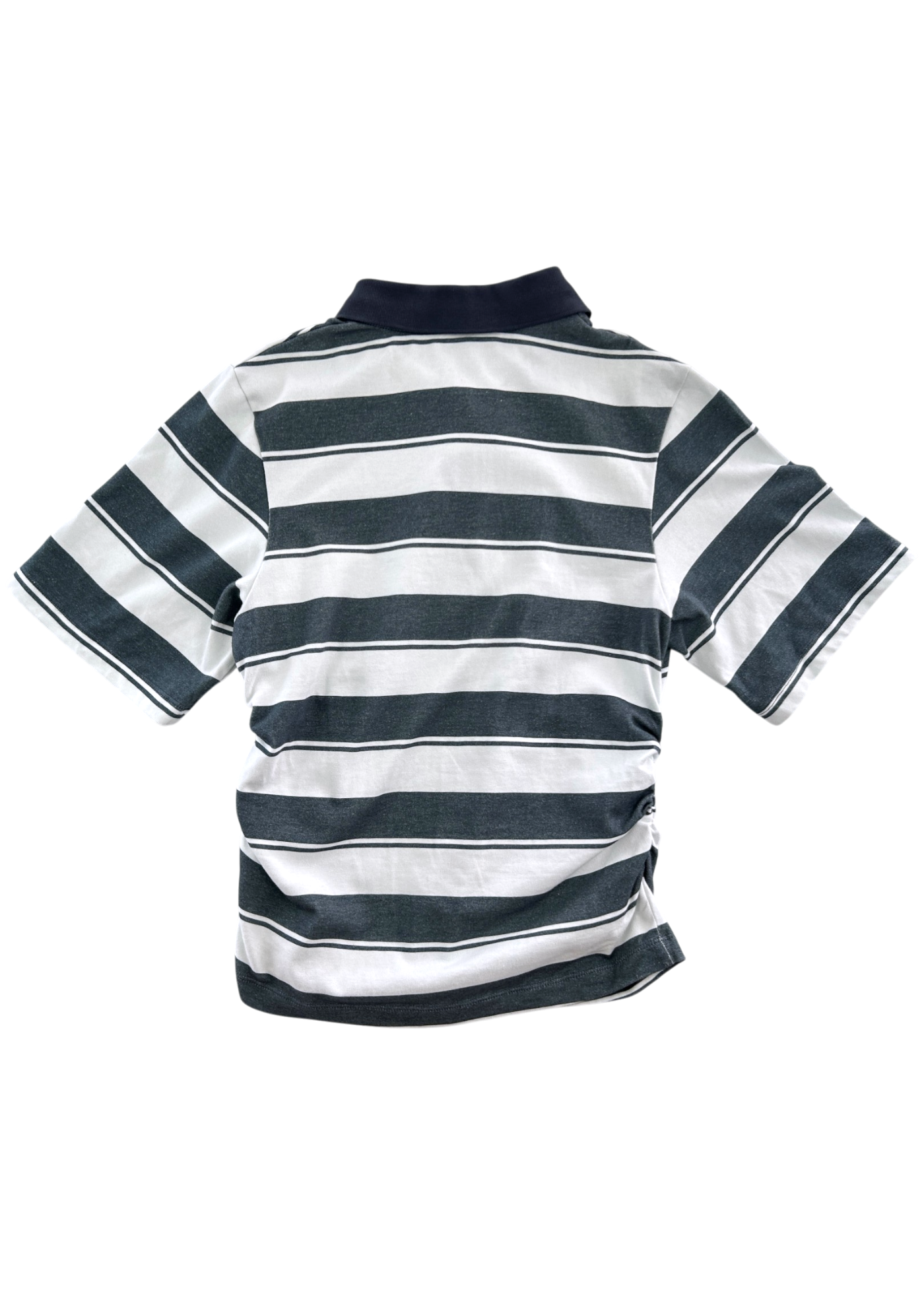 BAUM UND PFERDGARTEN White/Grey Cotton Stripe Ruched Side Polo