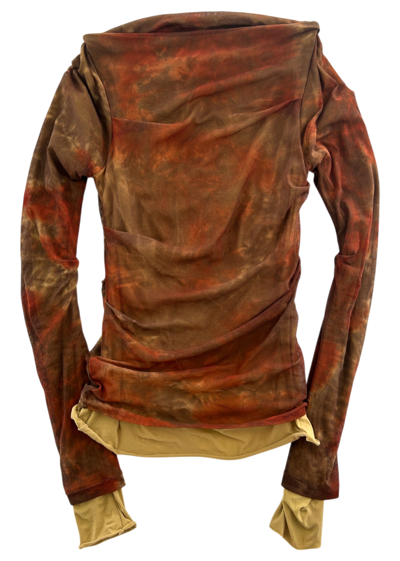 PLEIN SUD JEANS (AS IS) Tie Dye Draped Mesh Boat Neck Top