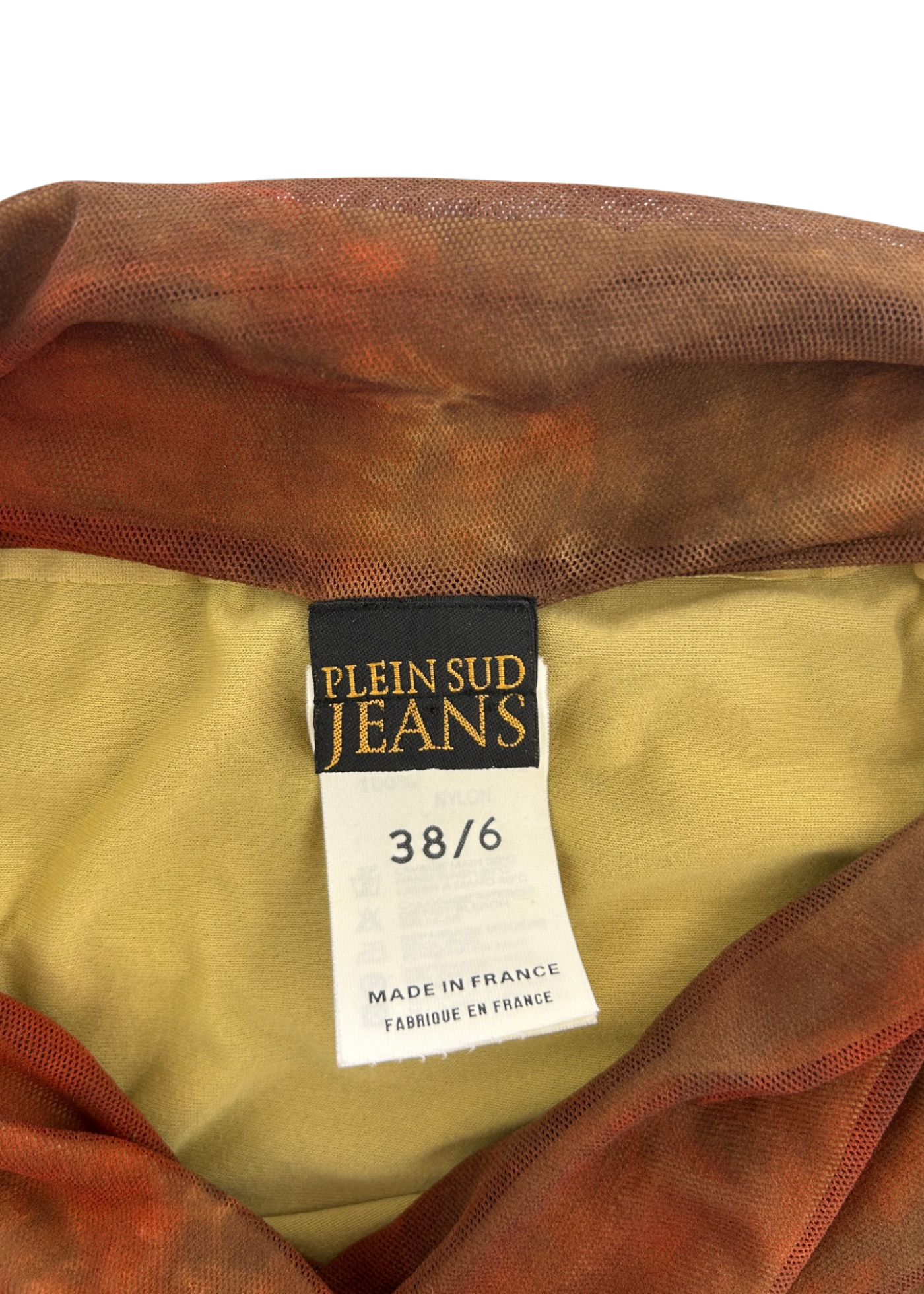 PLEIN SUD JEANS (AS IS) Tie Dye Draped Mesh Boat Neck Top