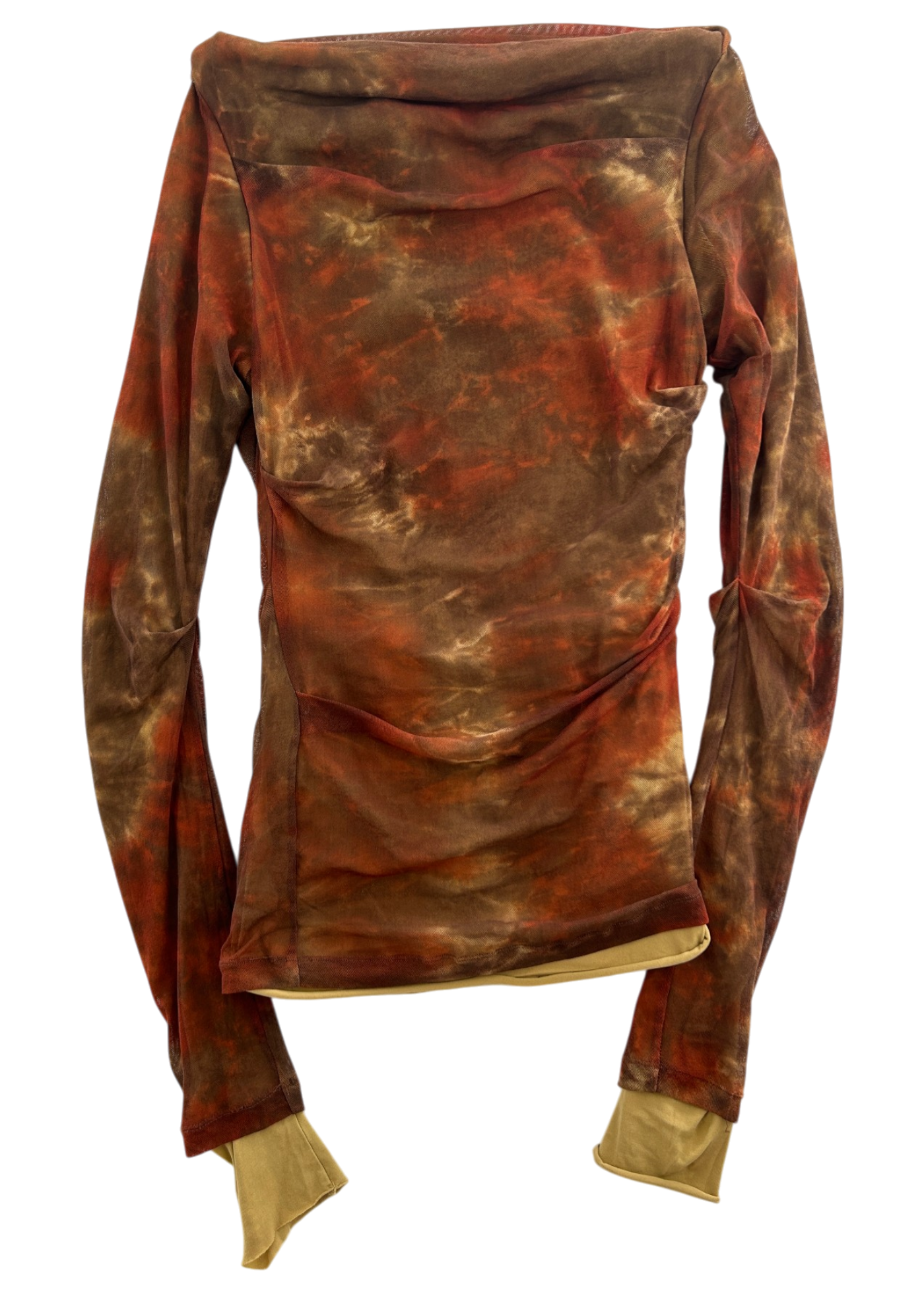 PLEIN SUD JEANS (AS IS) Tie Dye Draped Mesh Boat Neck Top