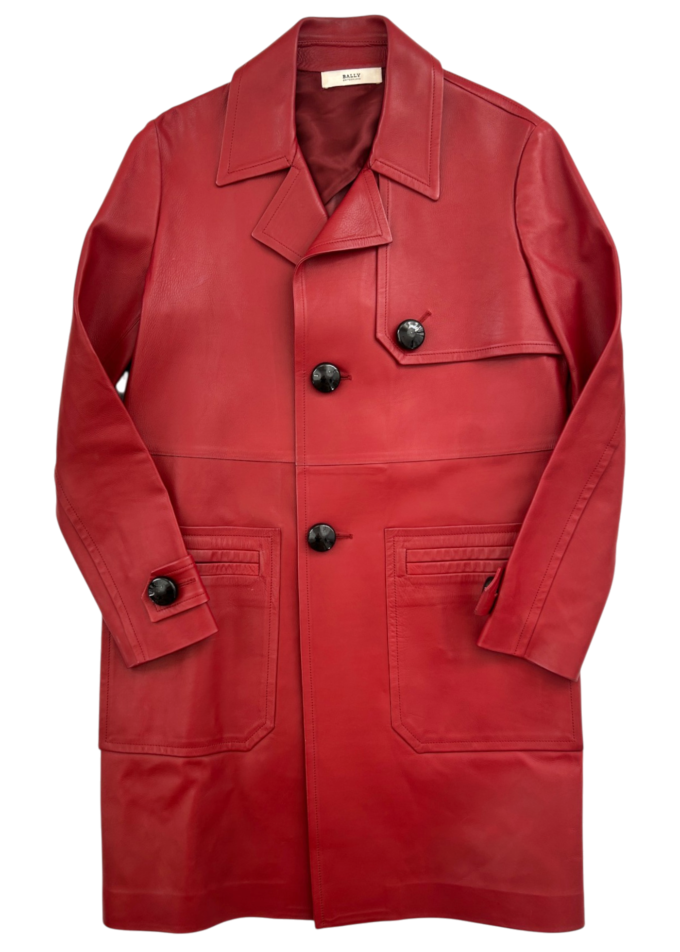 BALLY Cherry Red Leather Midlength Coat