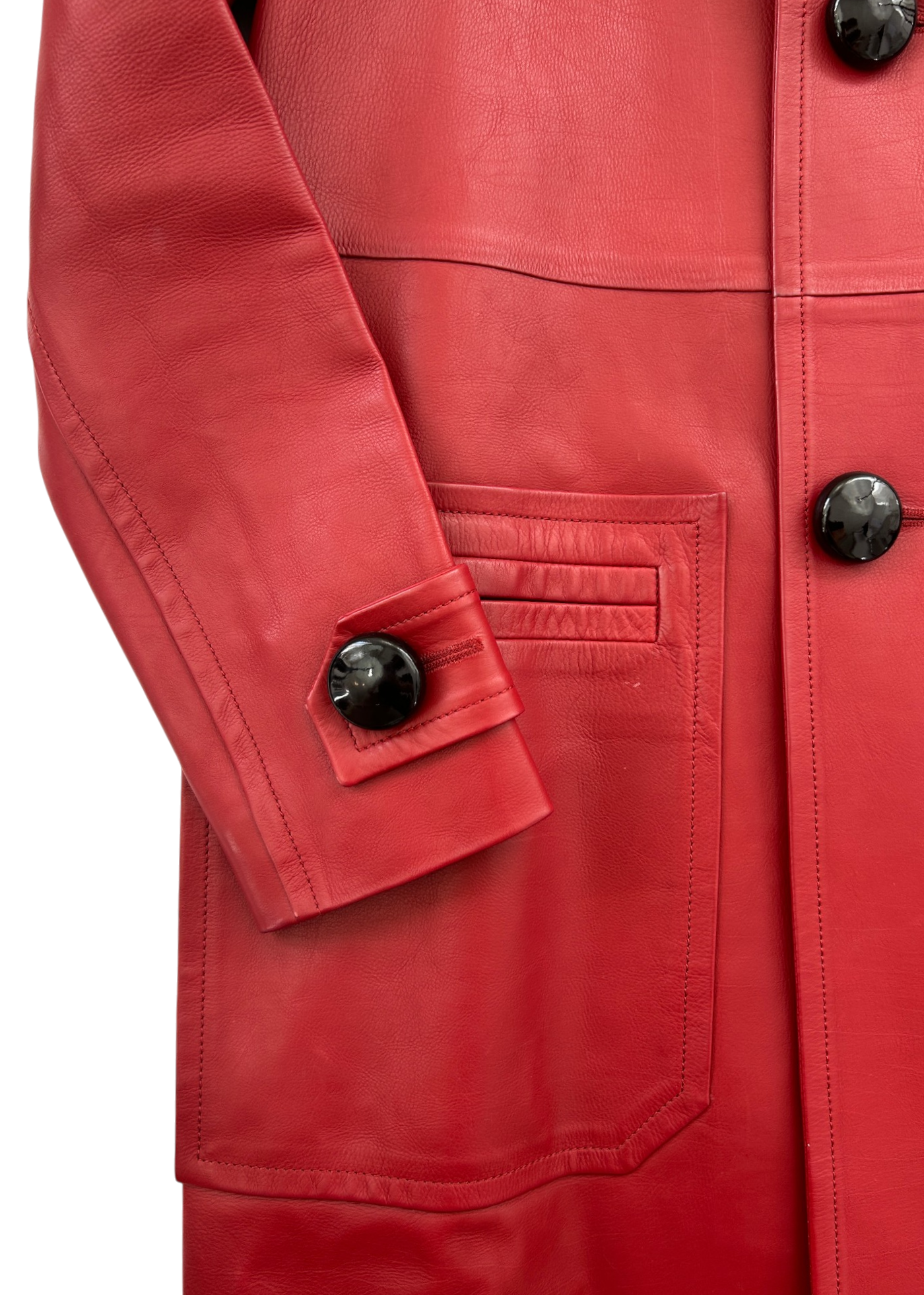 BALLY Cherry Red Leather Midlength Coat