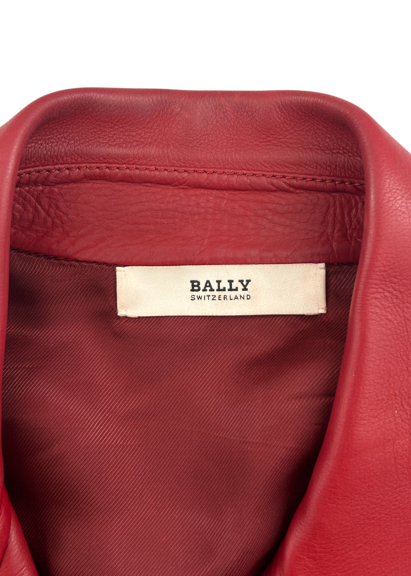BALLY Cherry Red Leather Midlength Coat