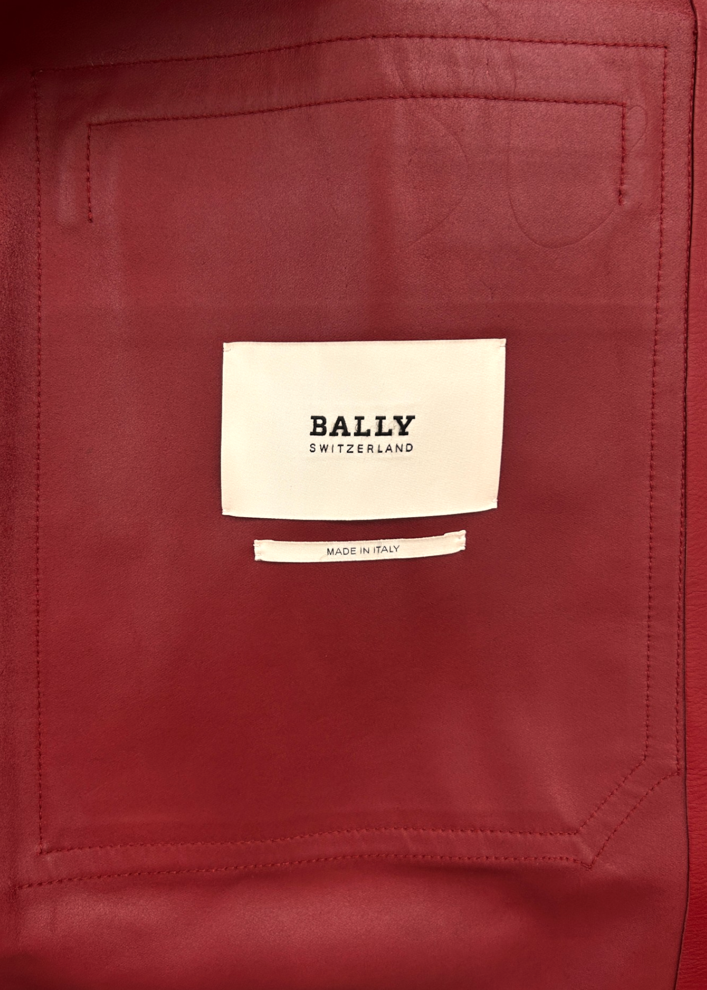 BALLY Cherry Red Leather Midlength Coat