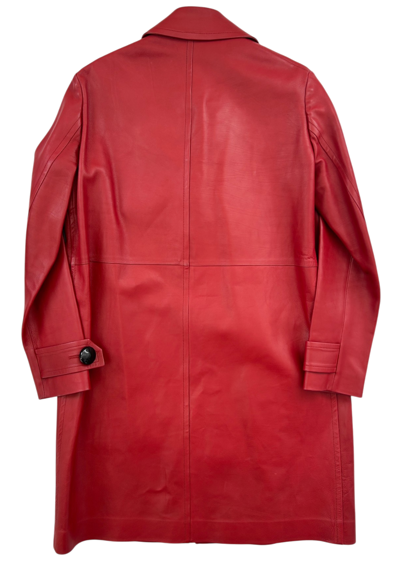 BALLY Cherry Red Leather Midlength Coat