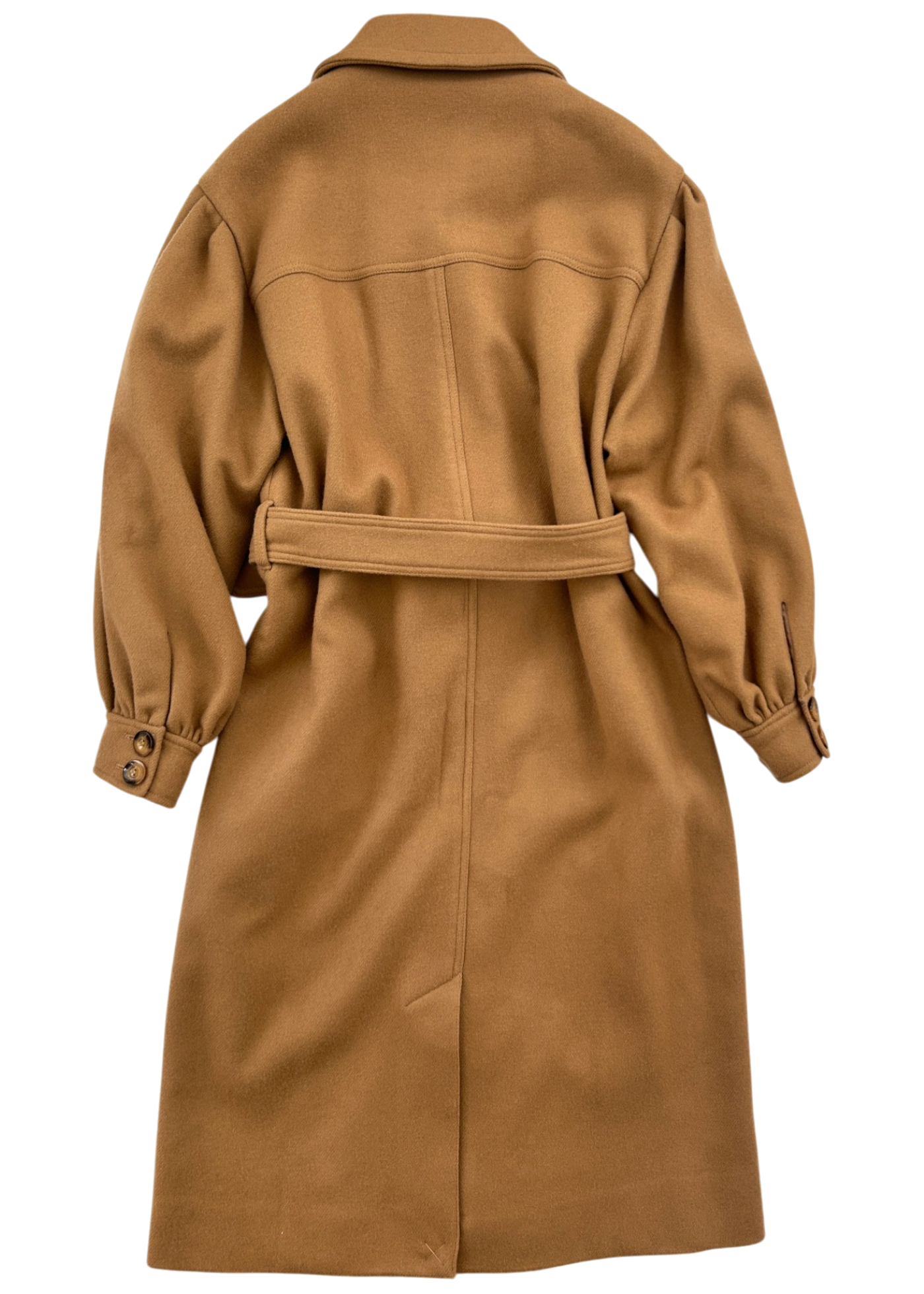 DOEN 'Northerner Duster' Camel Brown Wool Belted Coat W/ Puff Sleeves
