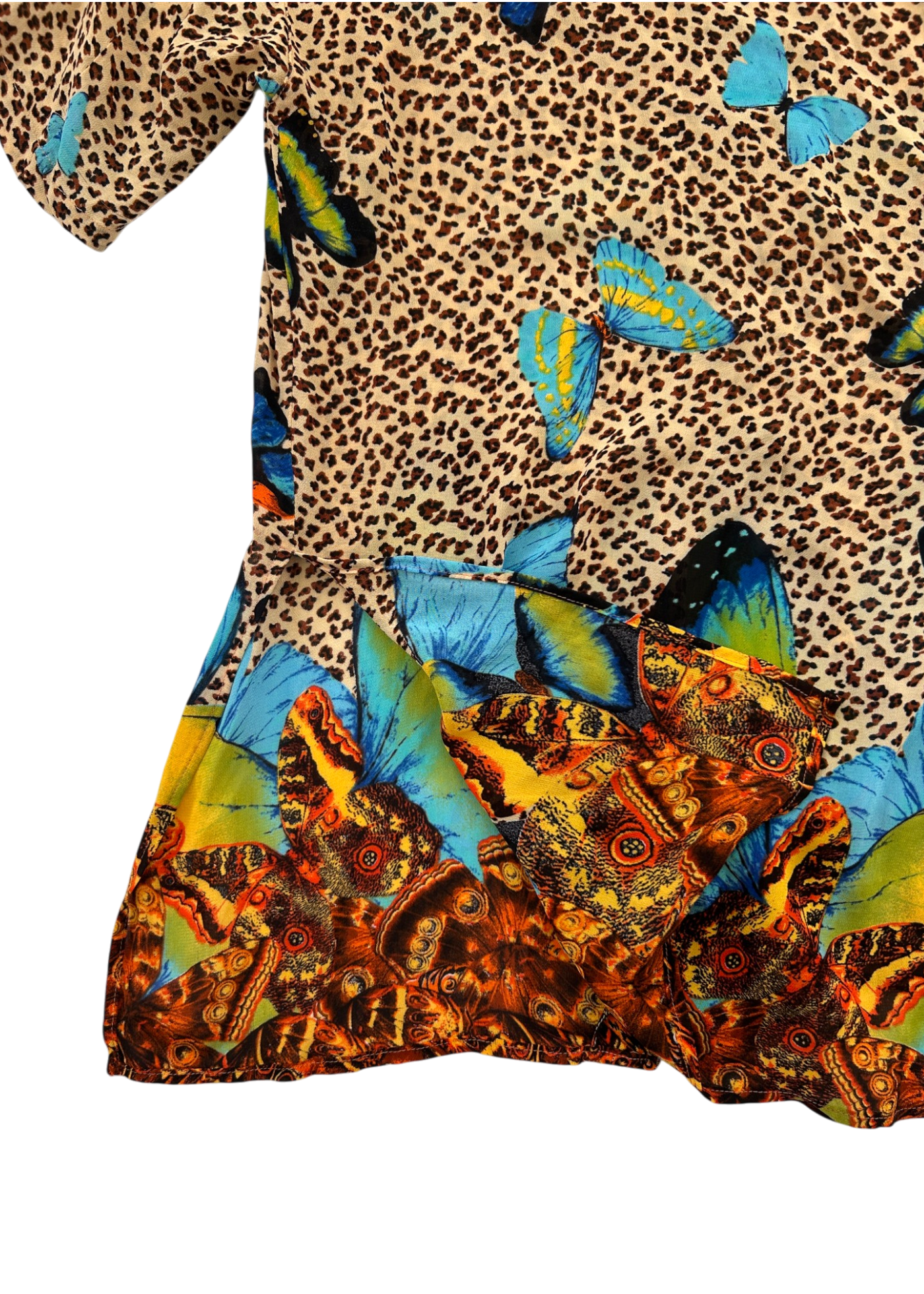 KENZO JUNGLE Vintage Sheer Leopard Butterfly Print Shirt