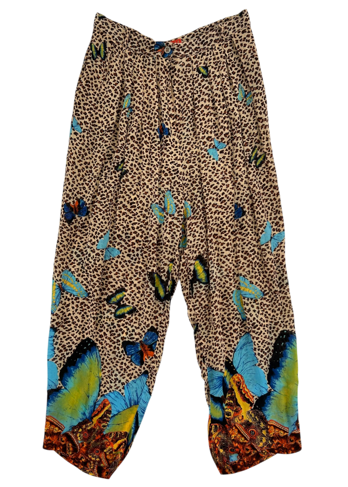 KENZO JUNGLE Vintage Sheer Leopard Butterfly Print Pants