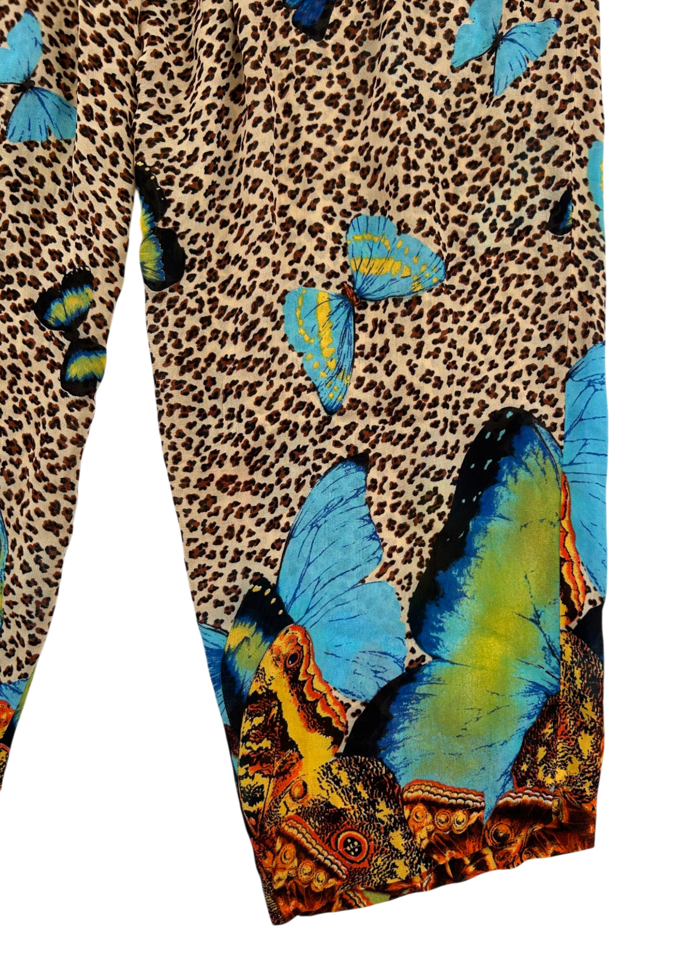 KENZO JUNGLE Vintage Sheer Leopard Butterfly Print Pants