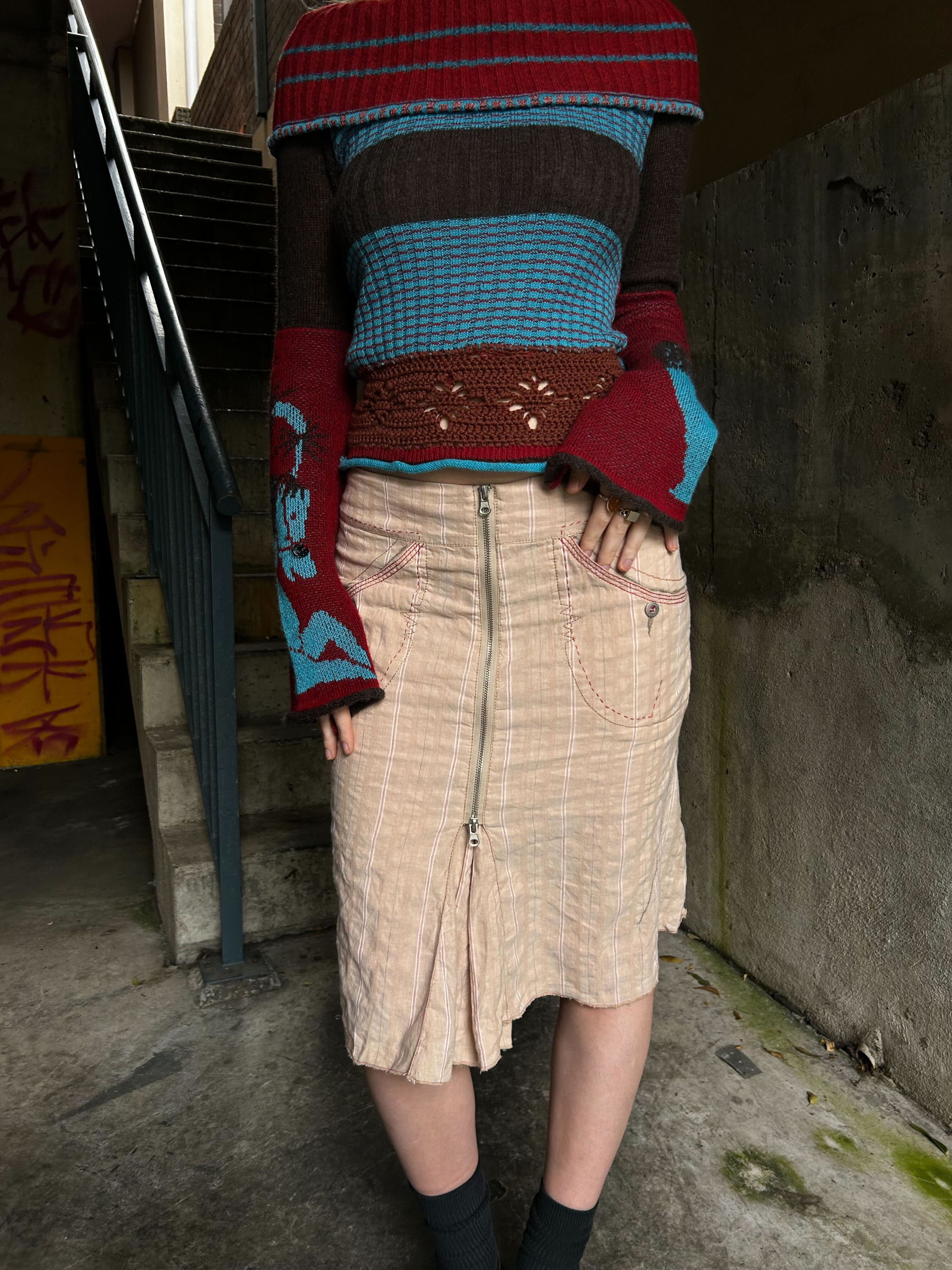 ICONOCLAST (AS IS) Contrast Stitch Two Way Zip Midi Skirt