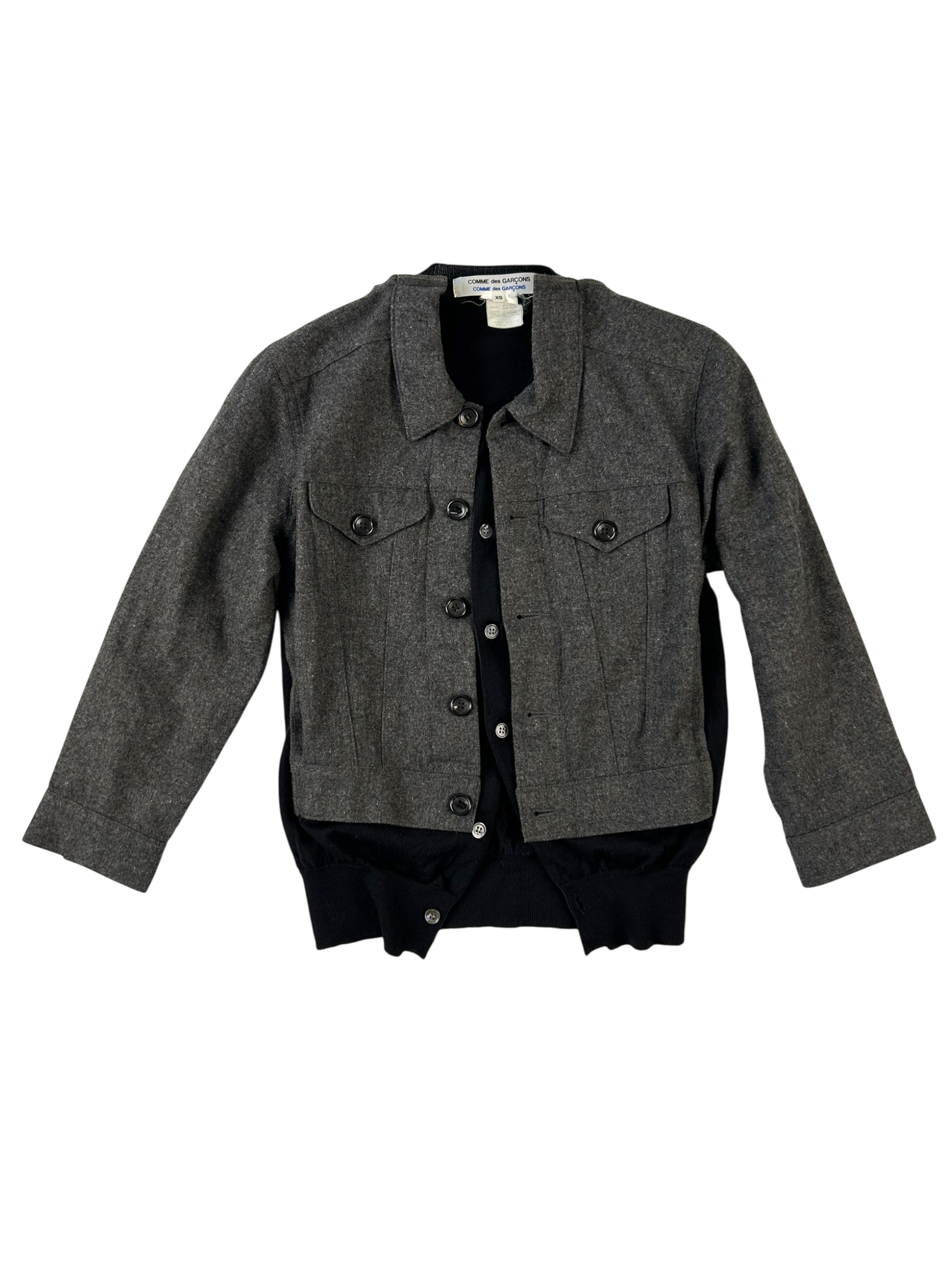 COMME DES GARCONS Wool Layered Cardigan Trucker Jacket