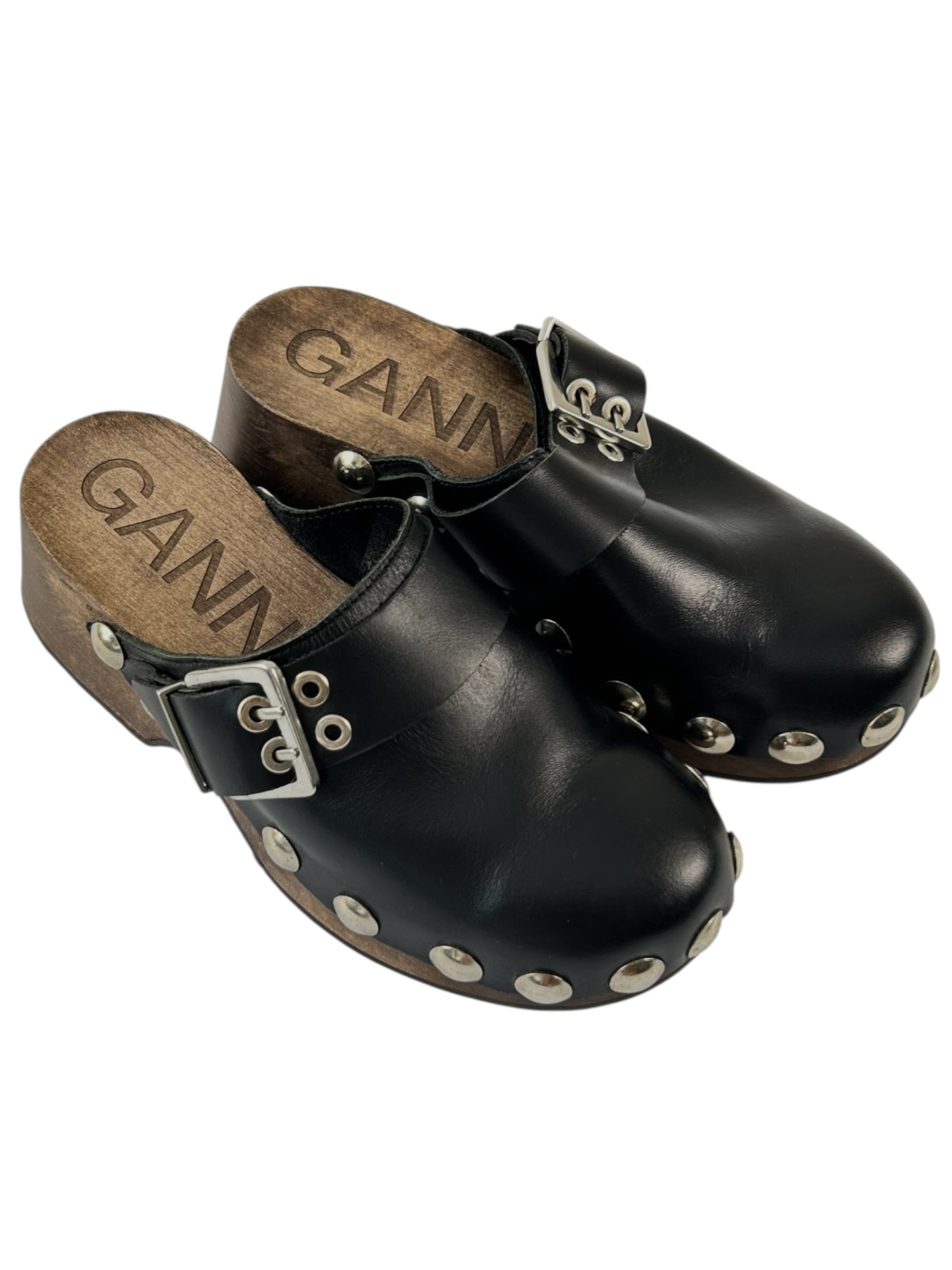 GANNI Leather Studded Clogs