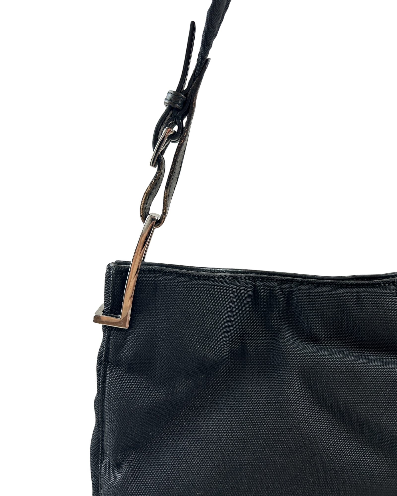 GUCCI VINTAGE (AS IS) 90s Black Nylon Shoulder Bag W/ Chrome Hardware