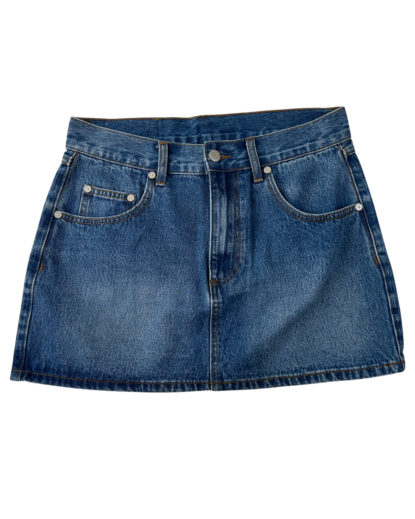 VON DUTCH Yellow Logo Patch Denim Mini Skirt