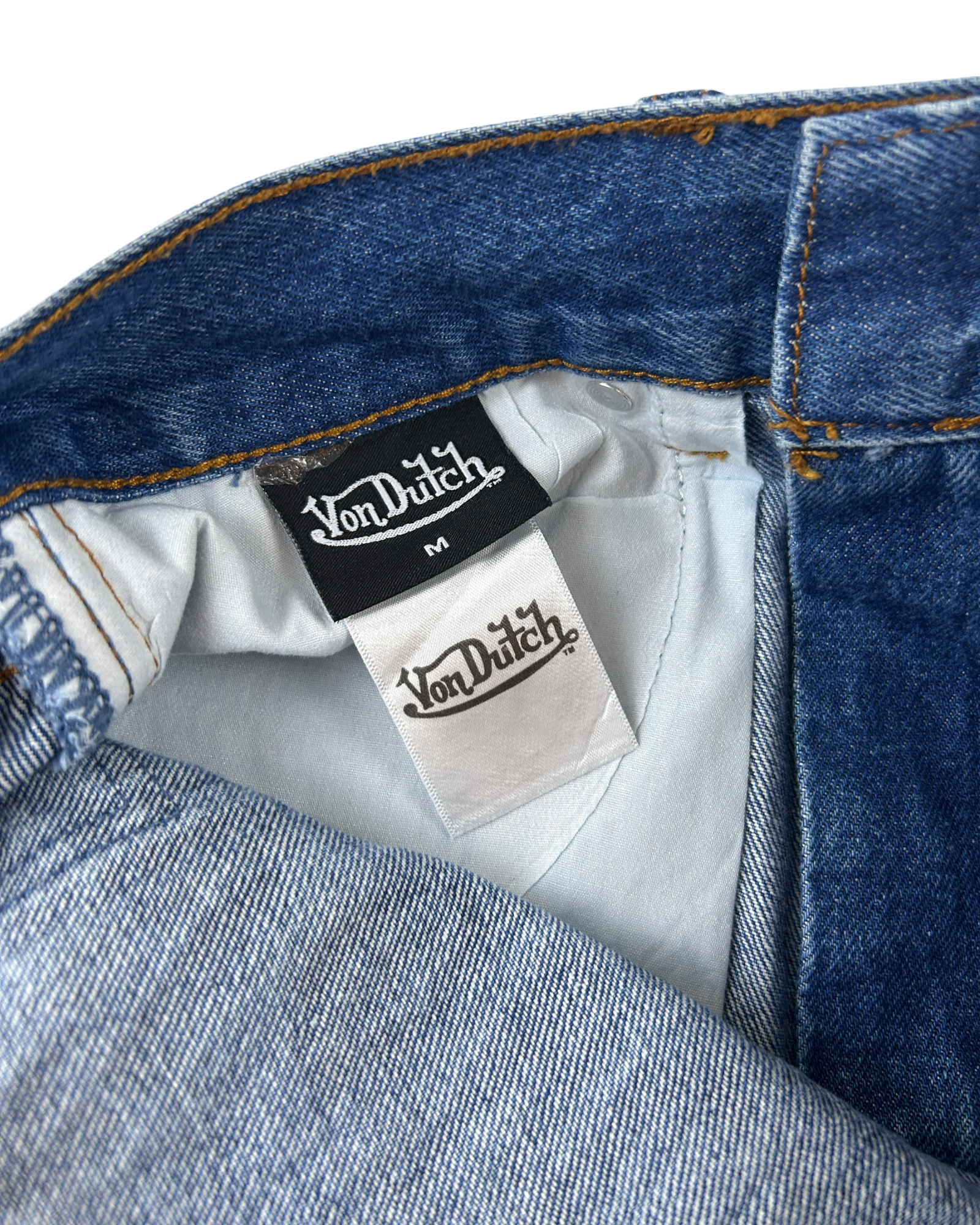 VON DUTCH Yellow Logo Patch Denim Mini Skirt