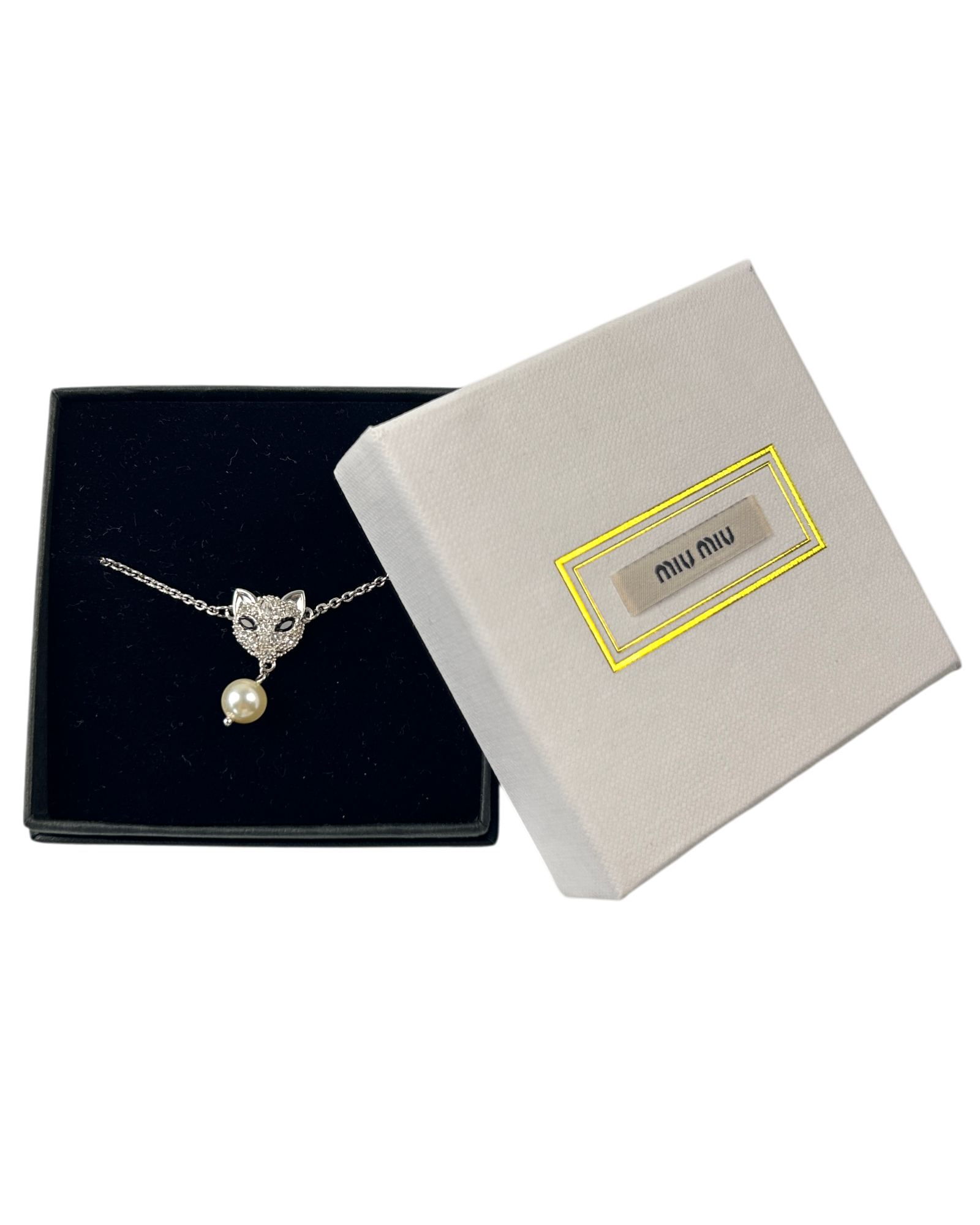 MIU MIU Silver Crystal Cat Pearl Bracelet