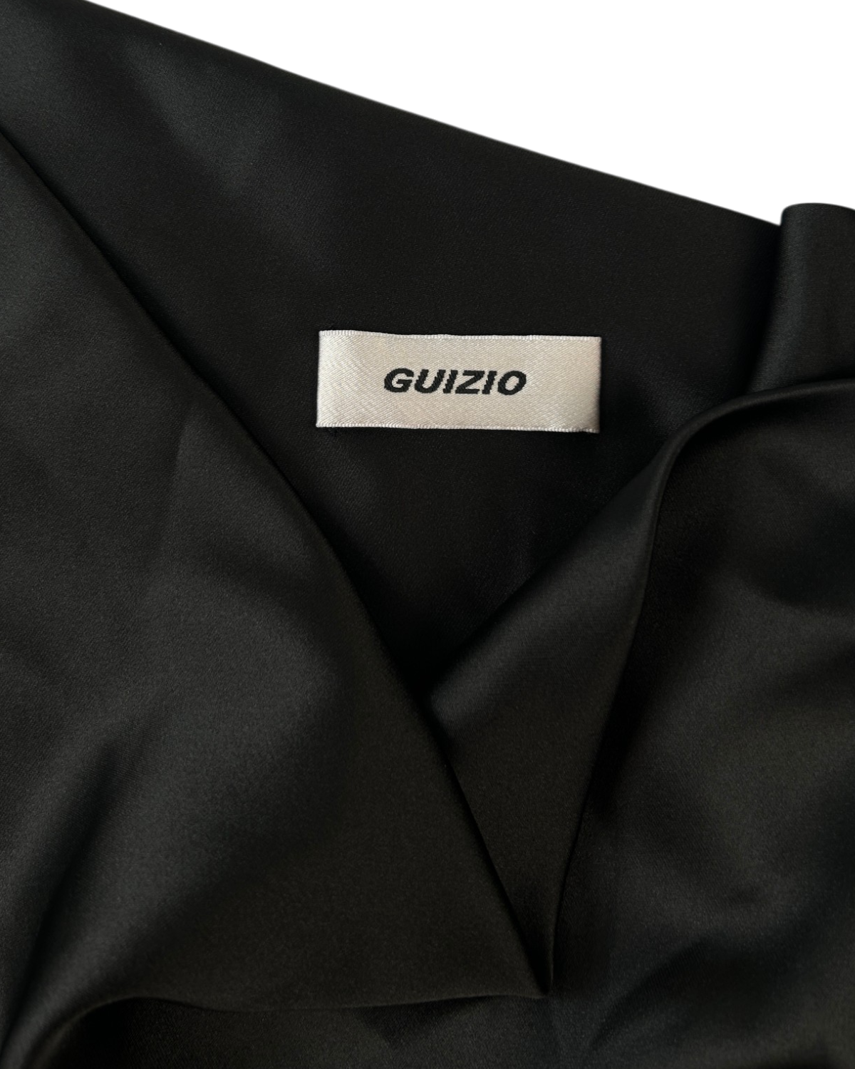 GUIZIO Satin Asymmetric Buckle Cowl Neck Mini Dress