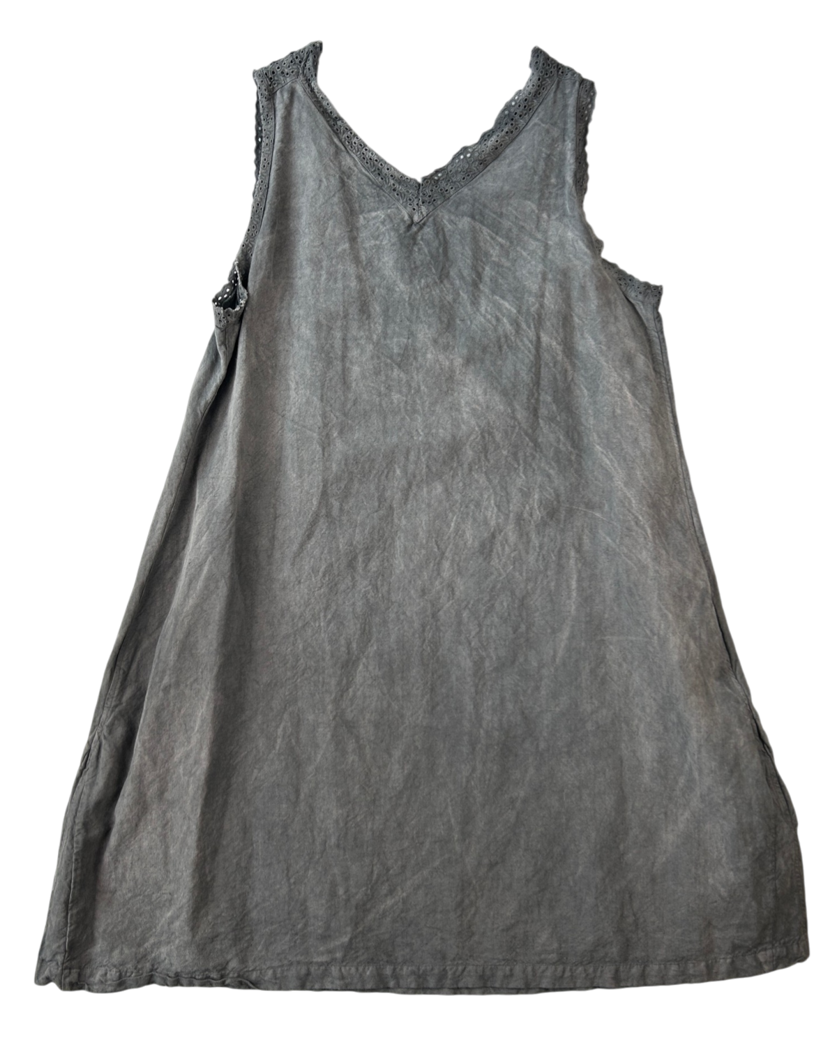 MAGNOLIA PEARL Overdyed Linen/Lace Trim Shift Midi Dress