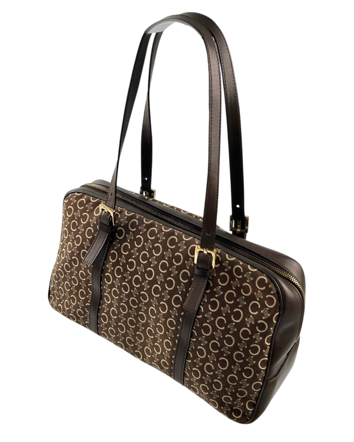 CELINE Vintage Brown 'Triomphe Macadam Boston' Bag