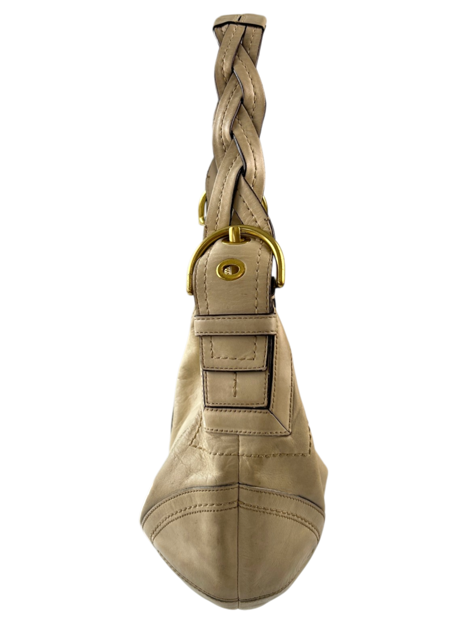 COACH Cream Leather Braided Strap Hobo Bag