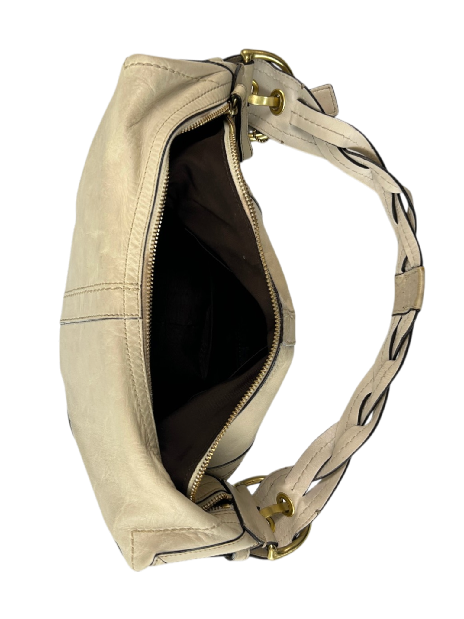 COACH Cream Leather Braided Strap Hobo Bag