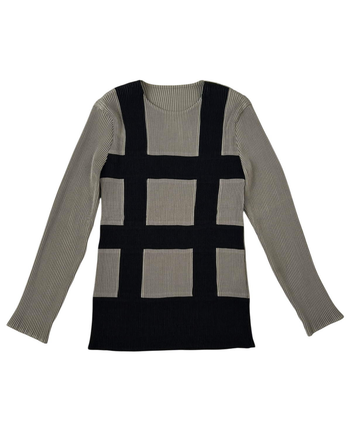 ISSEY MIYAKE (AS IS) Colour Block Grid Plisse Long Sleeve