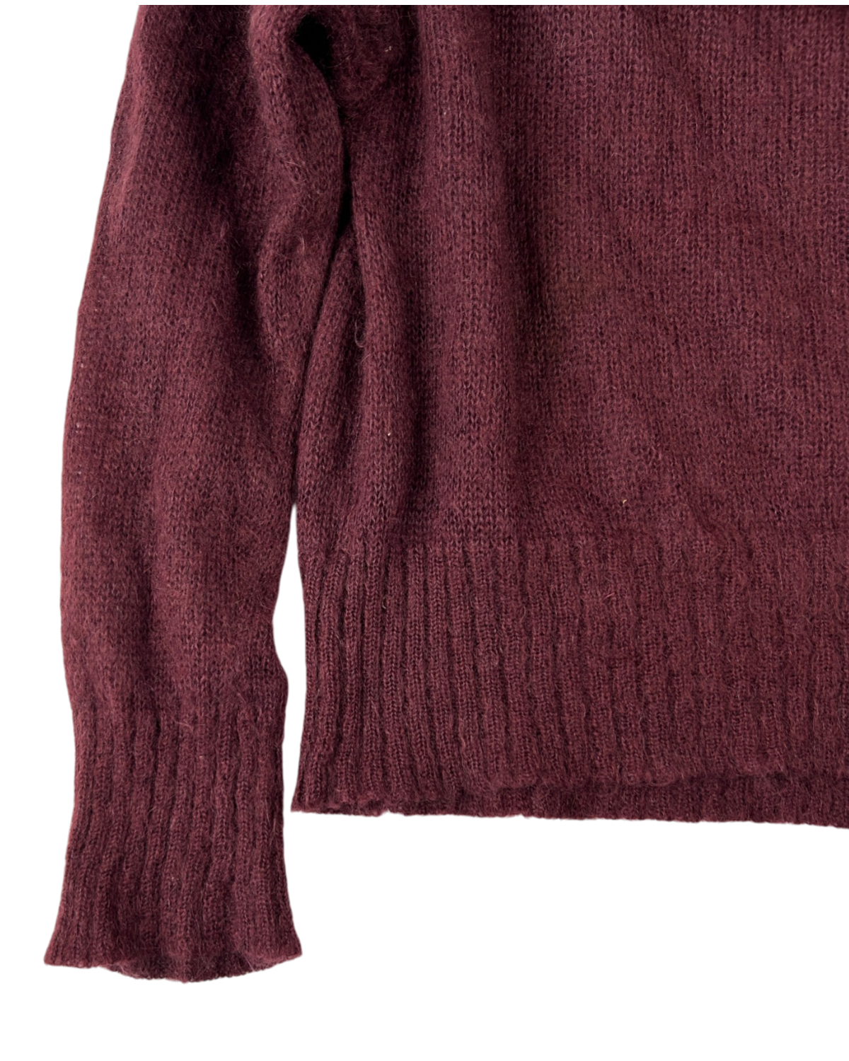 DOLCE & GABBANA Vintage Maroon Mohair Blend Off Shoulder Roll-Neck Jumper