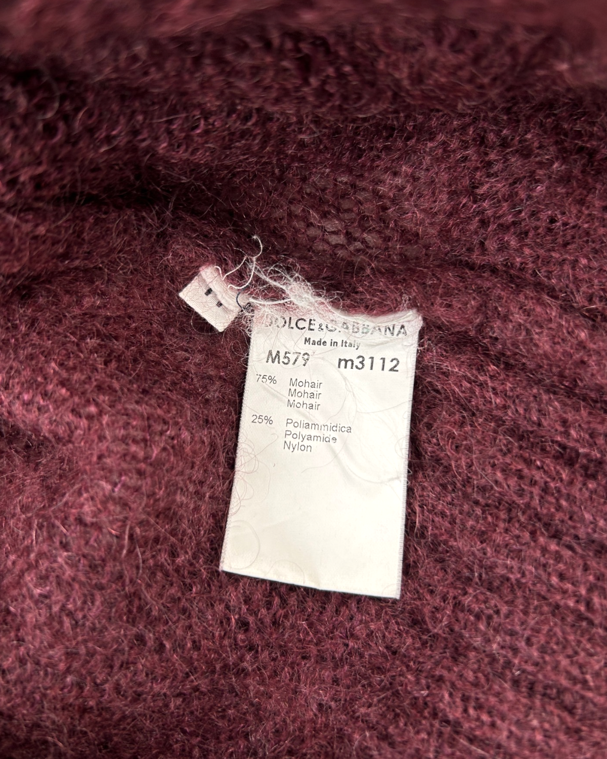 DOLCE & GABBANA Vintage Maroon Mohair Blend Off Shoulder Roll-Neck Jumper