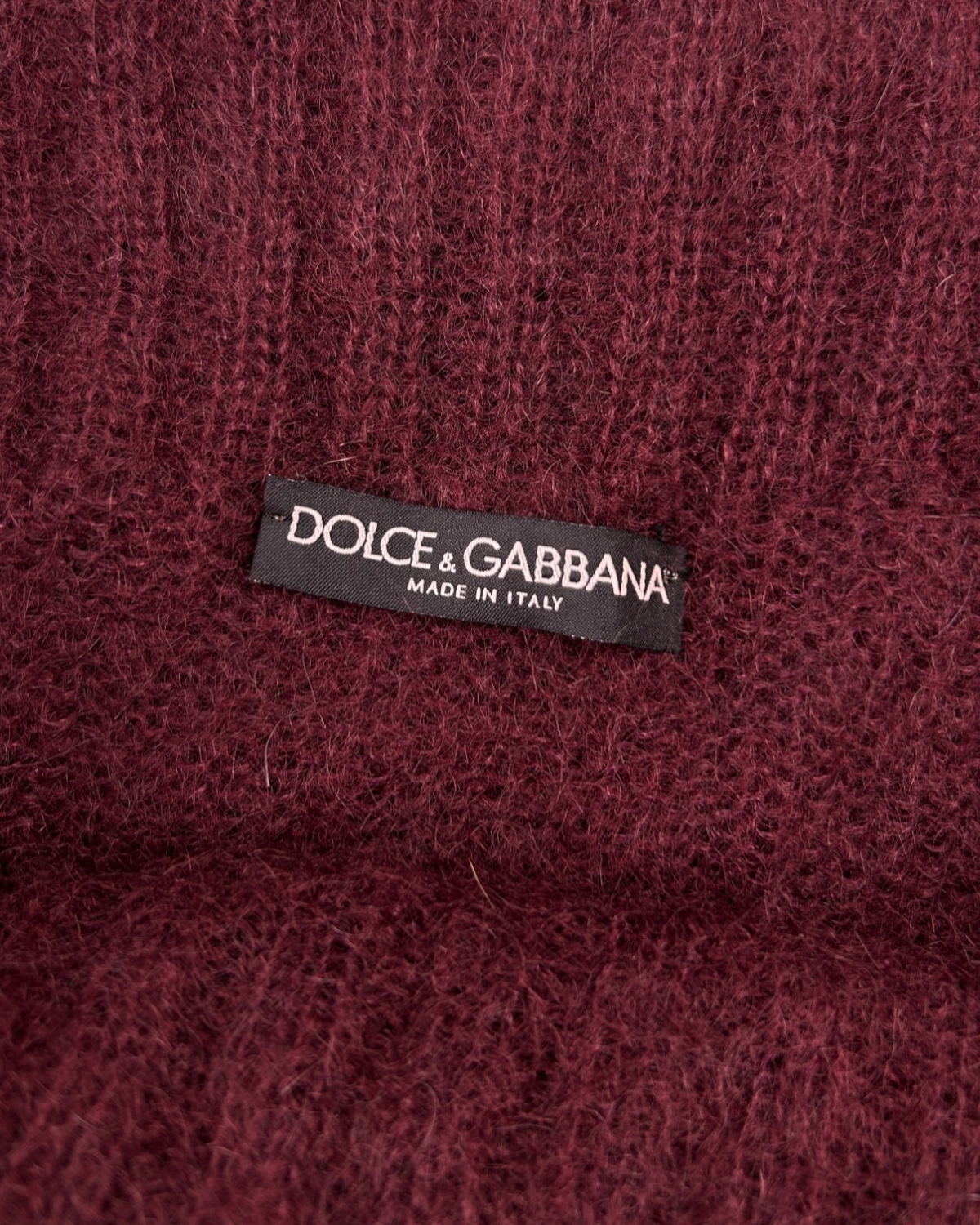 DOLCE & GABBANA Vintage Maroon Mohair Blend Off Shoulder Roll-Neck Jumper