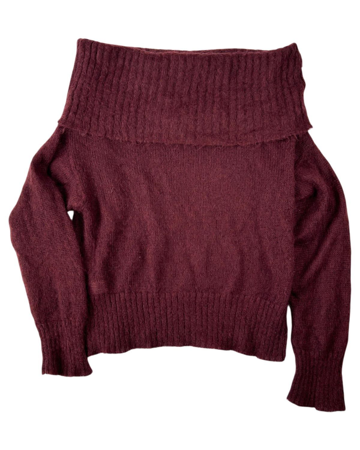 DOLCE & GABBANA Vintage Maroon Mohair Blend Off Shoulder Roll-Neck Jumper