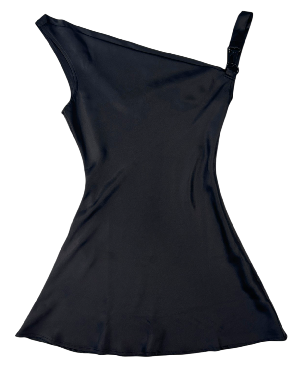 GUIZIO Satin Asymmetric Buckle Cowl Neck Mini Dress