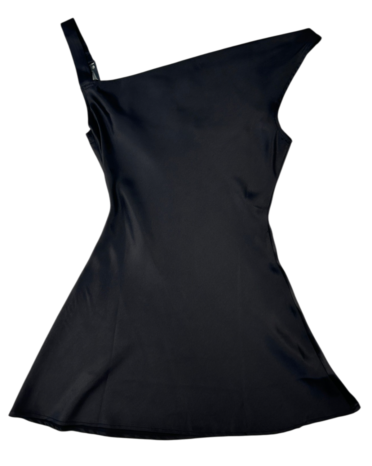 GUIZIO Satin Asymmetric Buckle Cowl Neck Mini Dress