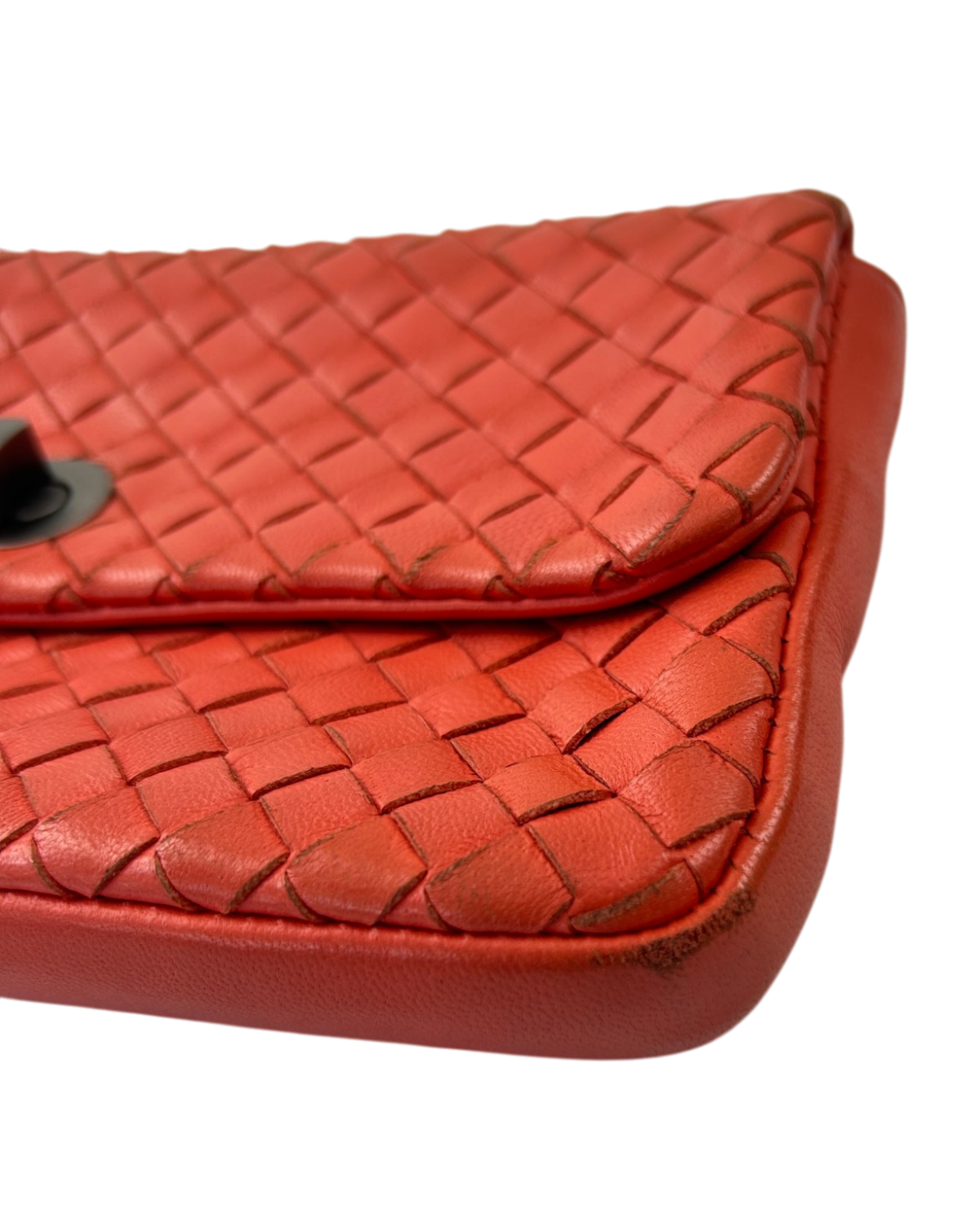 BOTTEGA VENETA (AS IS) Coral Intrecciato Turn Lock Purse