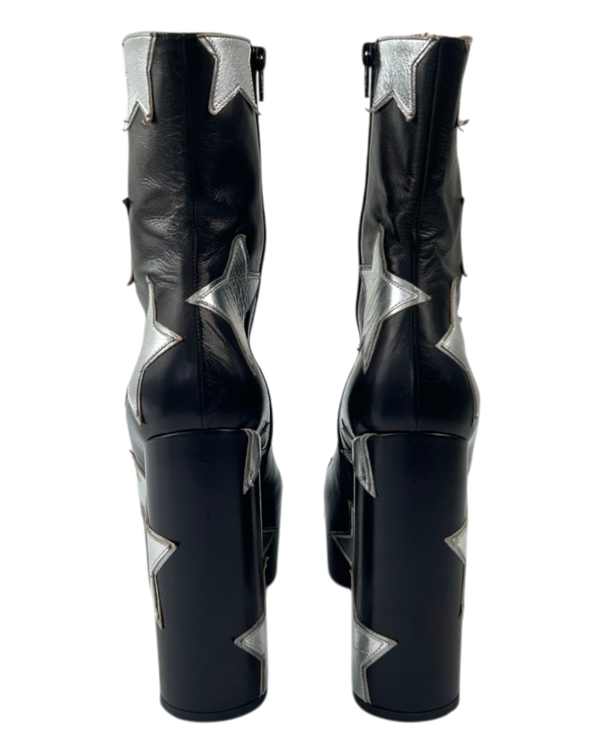 VETEMENTS Silver Star Patch Platform Ankle Boots