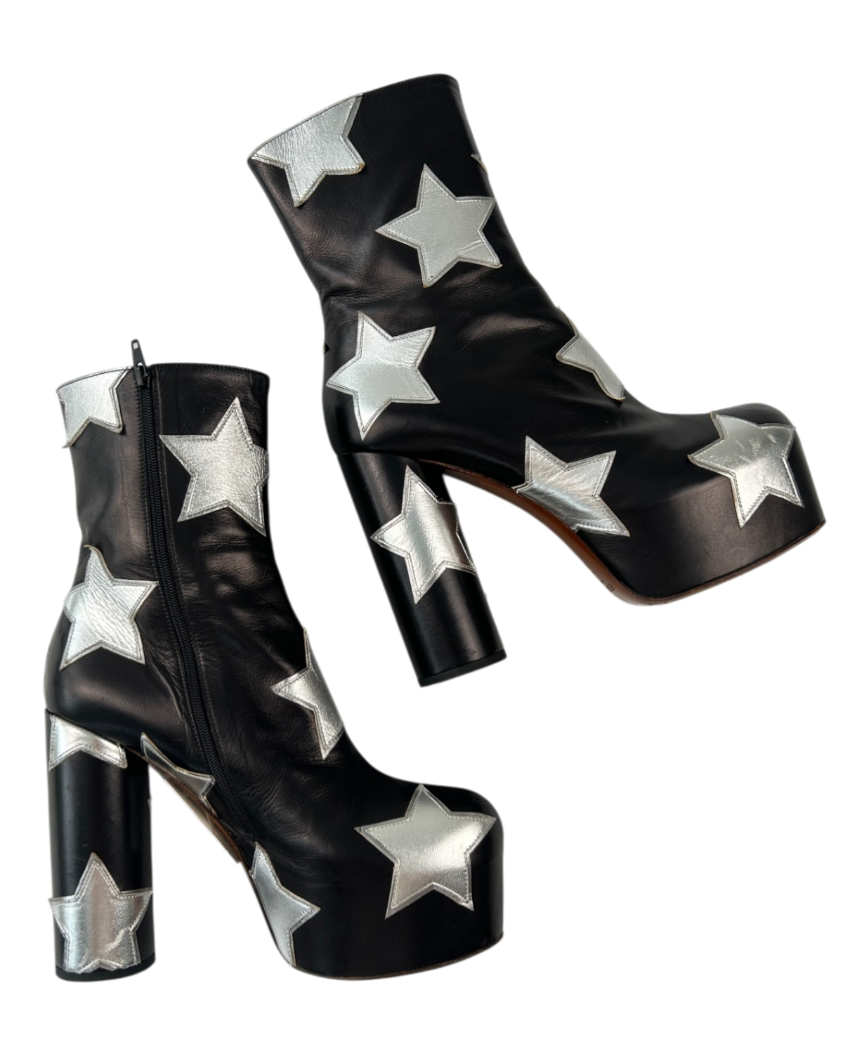 VETEMENTS Silver Star Patch Platform Ankle Boots